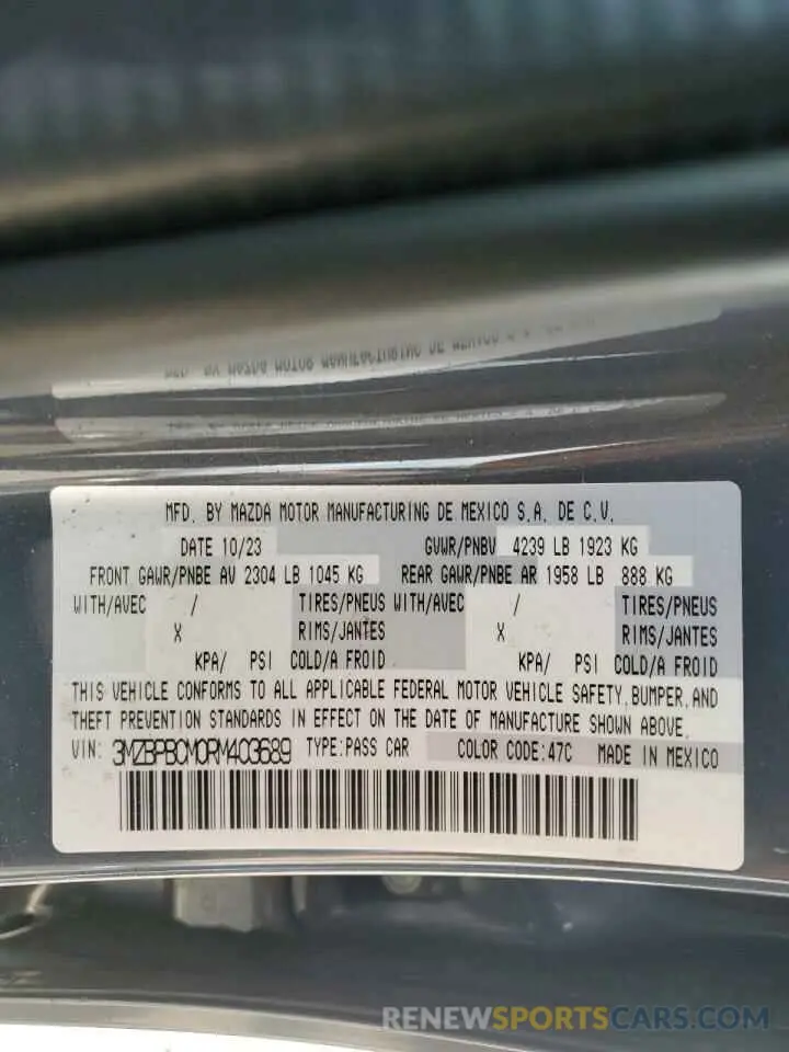 13 fotografías del automóvil dañado 3MZBPBCM0RM403689 MAZDA 3 2024