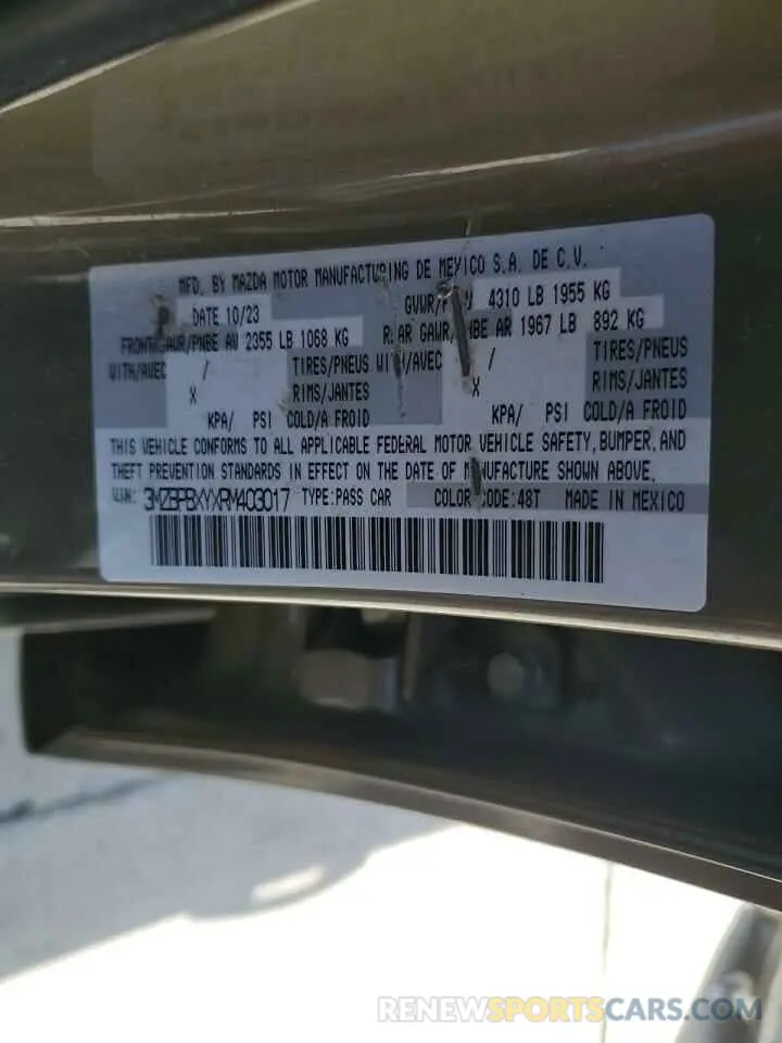 12 fotografías del automóvil dañado 3MZBPBXYXRM403017 MAZDA 3 CARBON T 2024