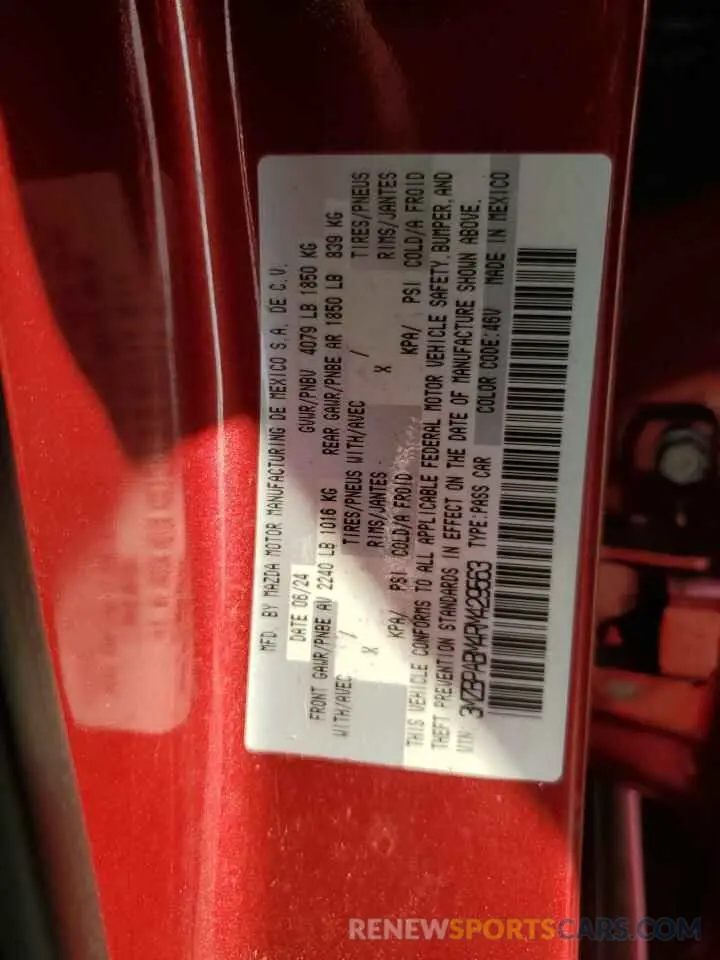 12 fotografías del automóvil dañado 3MZBPABM4RM429563 MAZDA 3 SELECT S 2024