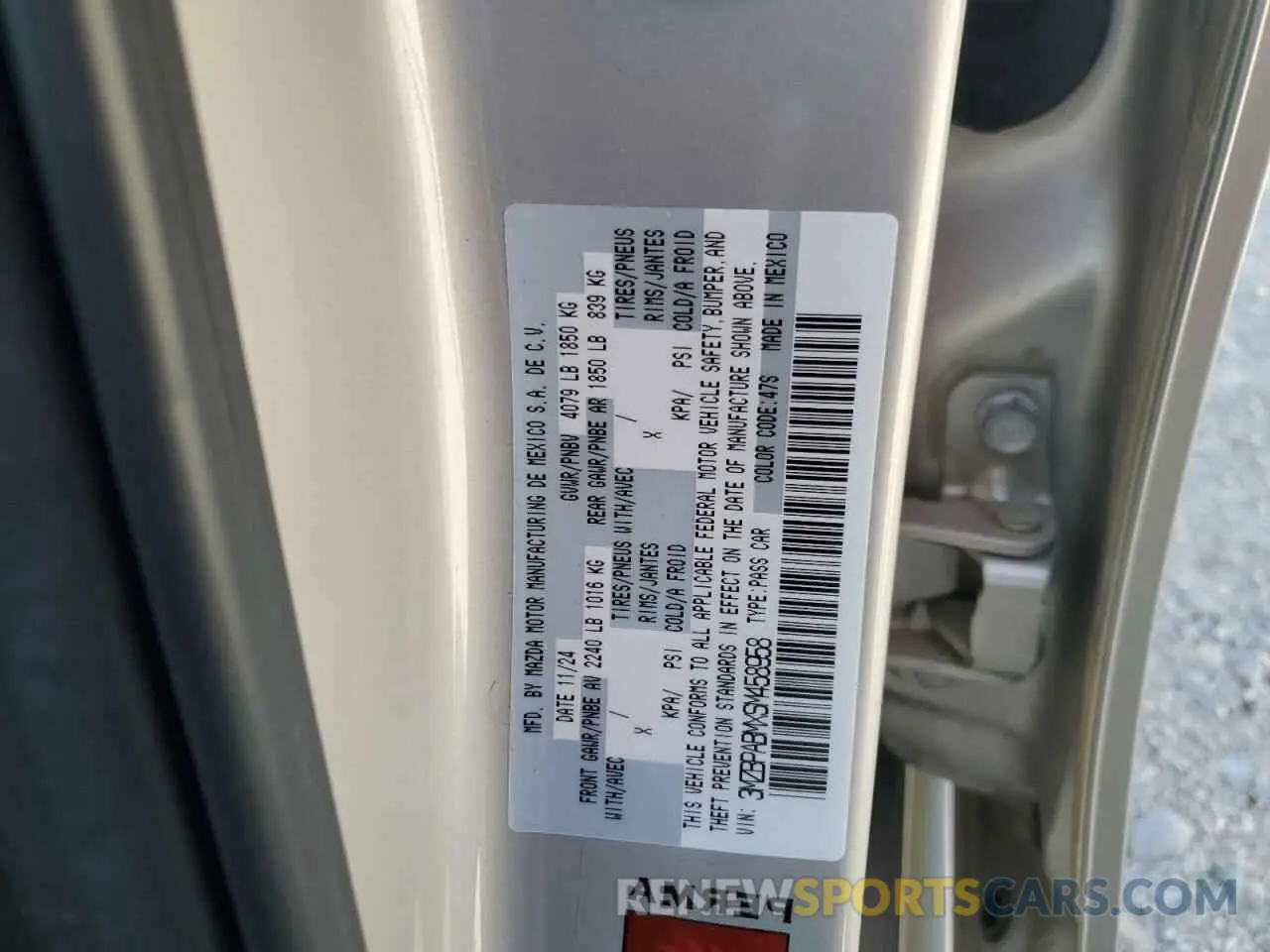 12 fotografías del automóvil dañado 3MZBPABMXSM458958 MAZDA 3 SELECT S 2025