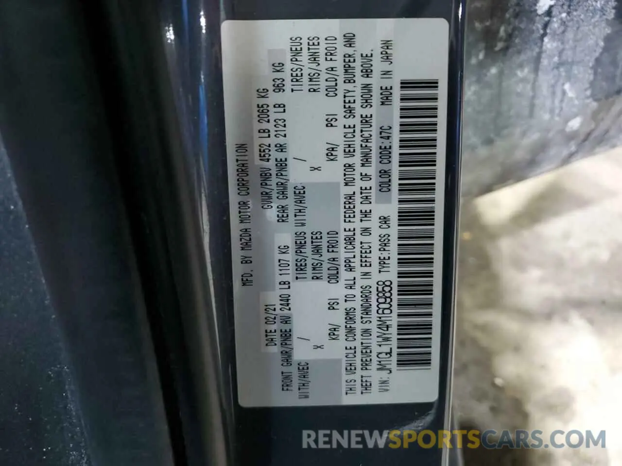 14 fotografías del automóvil dañado JM1GL1WY4M1609858 MAZDA 6 2021
