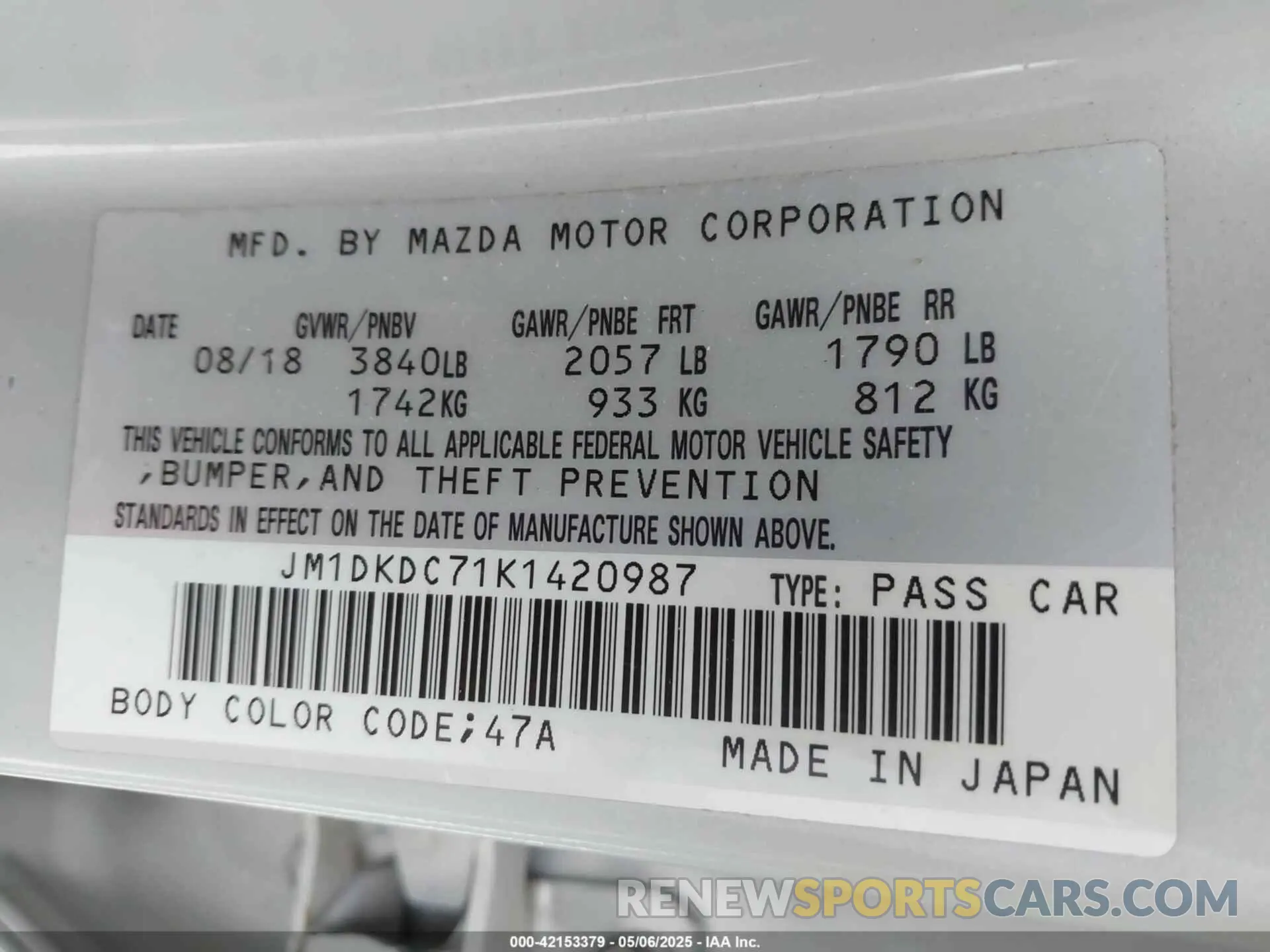 9 fotografías del automóvil dañado JM1DKDC71K1420987 MAZDA CX-3 2019