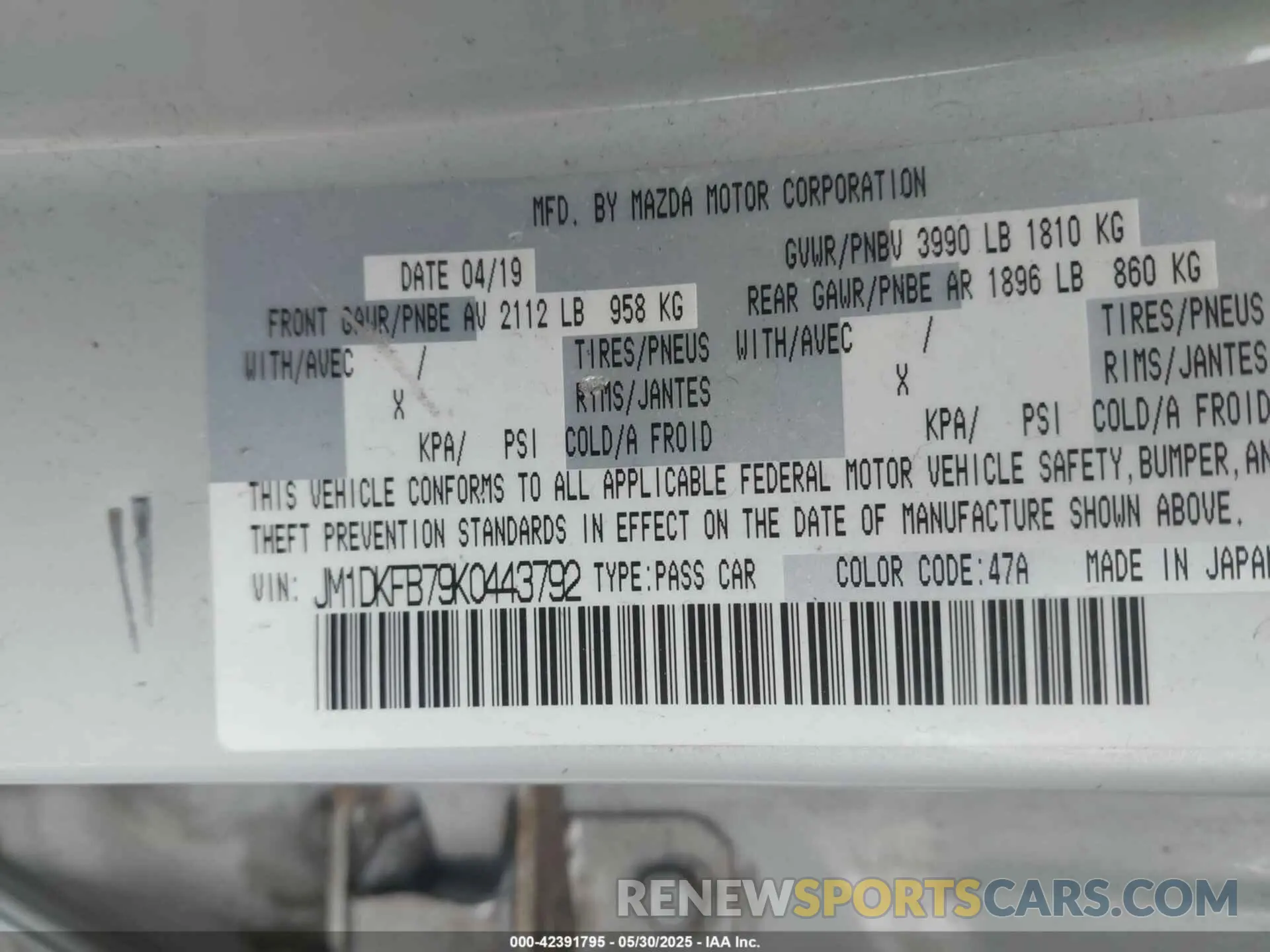 9 fotografías del automóvil dañado JM1DKFB79K0443792 MAZDA CX-3 2019