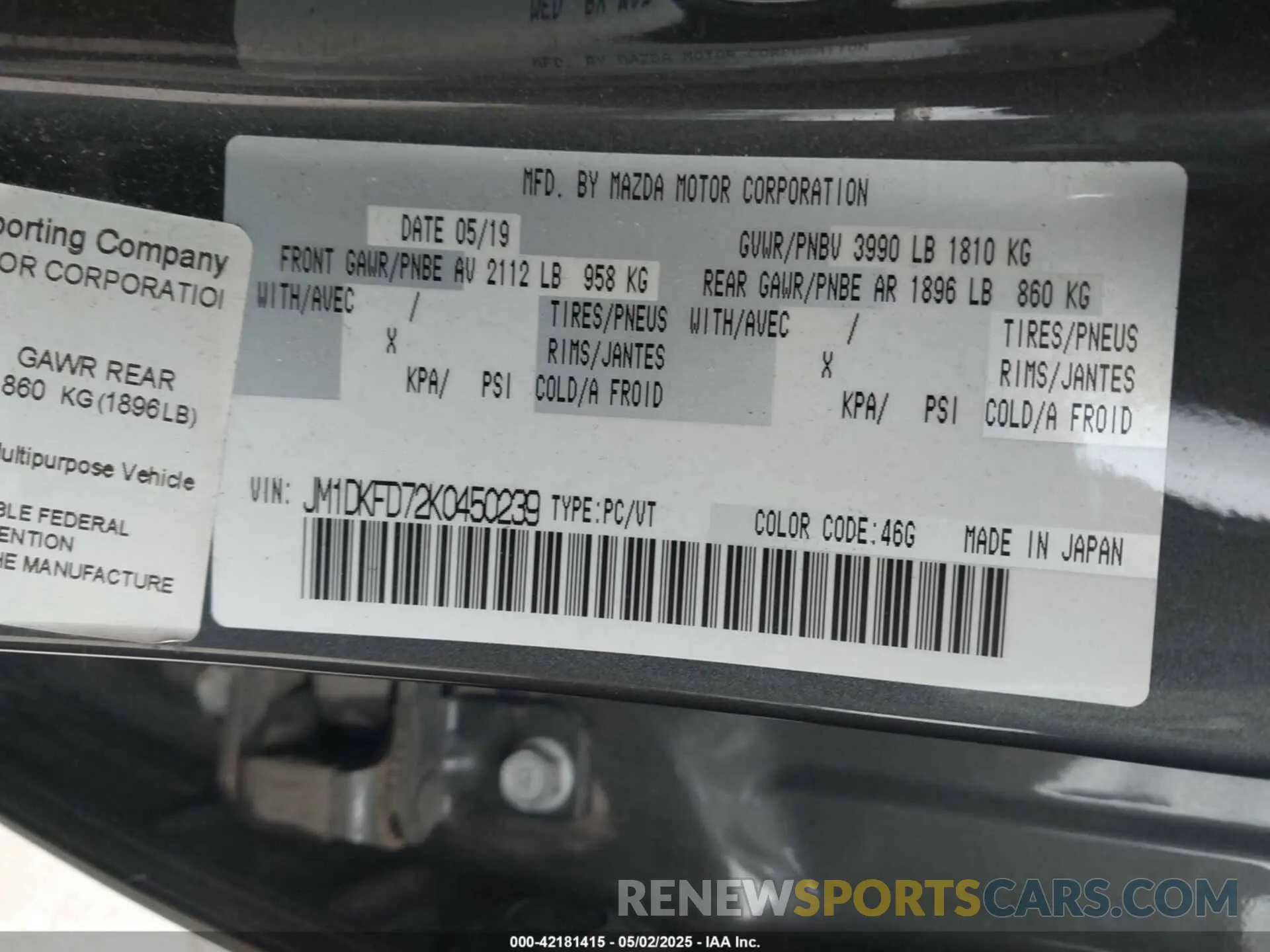 9 fotografías del automóvil dañado JM1DKFD72K0450239 MAZDA CX-3 2019