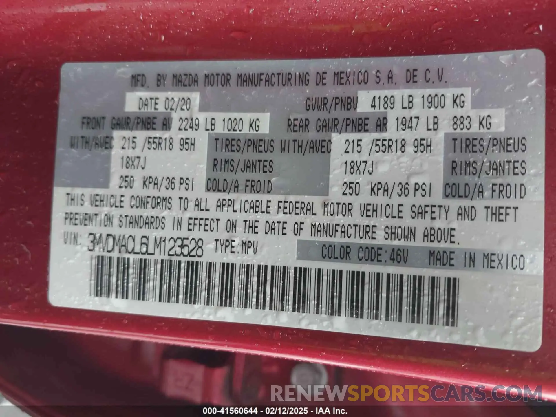 9 fotografías del automóvil dañado 3MVDMACL6LM123528 MAZDA CX-30 2020