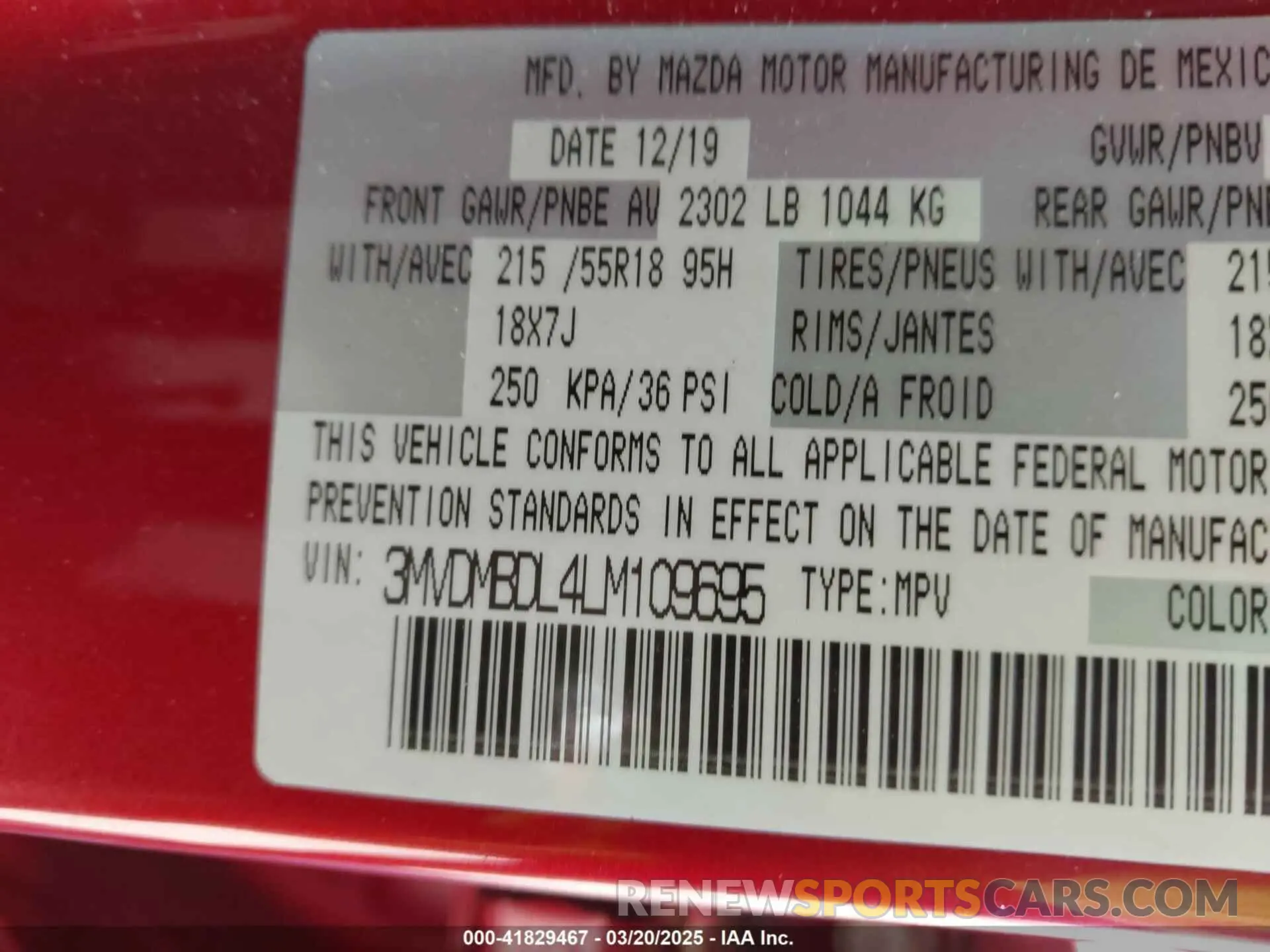 9 fotografías del automóvil dañado 3MVDMBDL4LM109695 MAZDA CX-30 2020