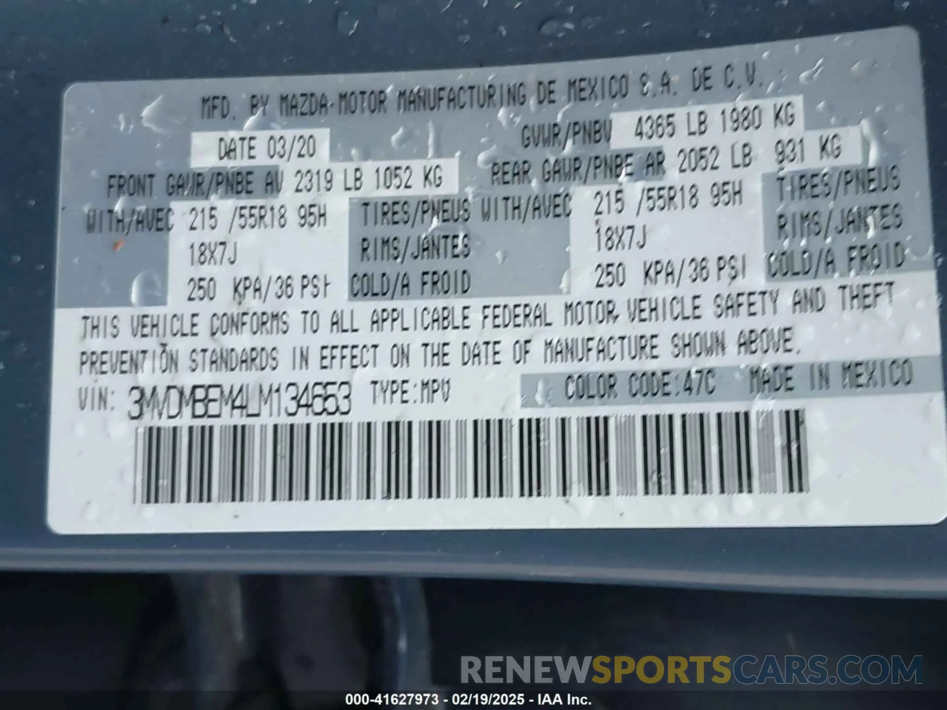 9 fotografías del automóvil dañado 3MVDMBEM4LM134653 MAZDA CX-30 2020