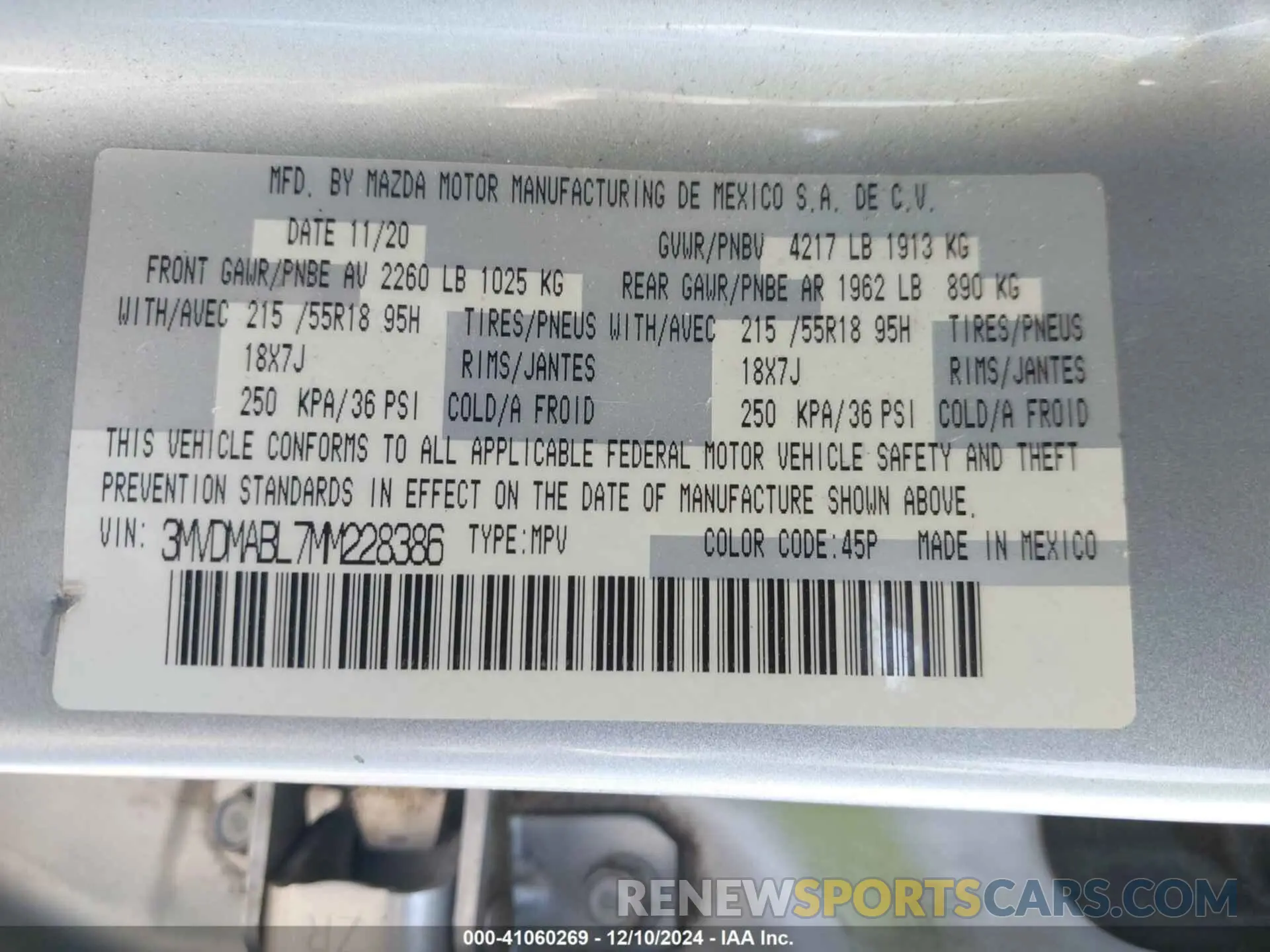 9 fotografías del automóvil dañado 3MVDMABL7MM228386 MAZDA CX-30 2021