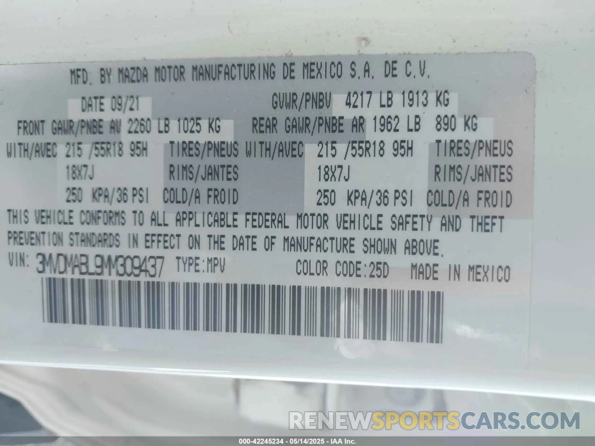 9 fotografías del automóvil dañado 3MVDMABL9MM309437 MAZDA CX-30 2021