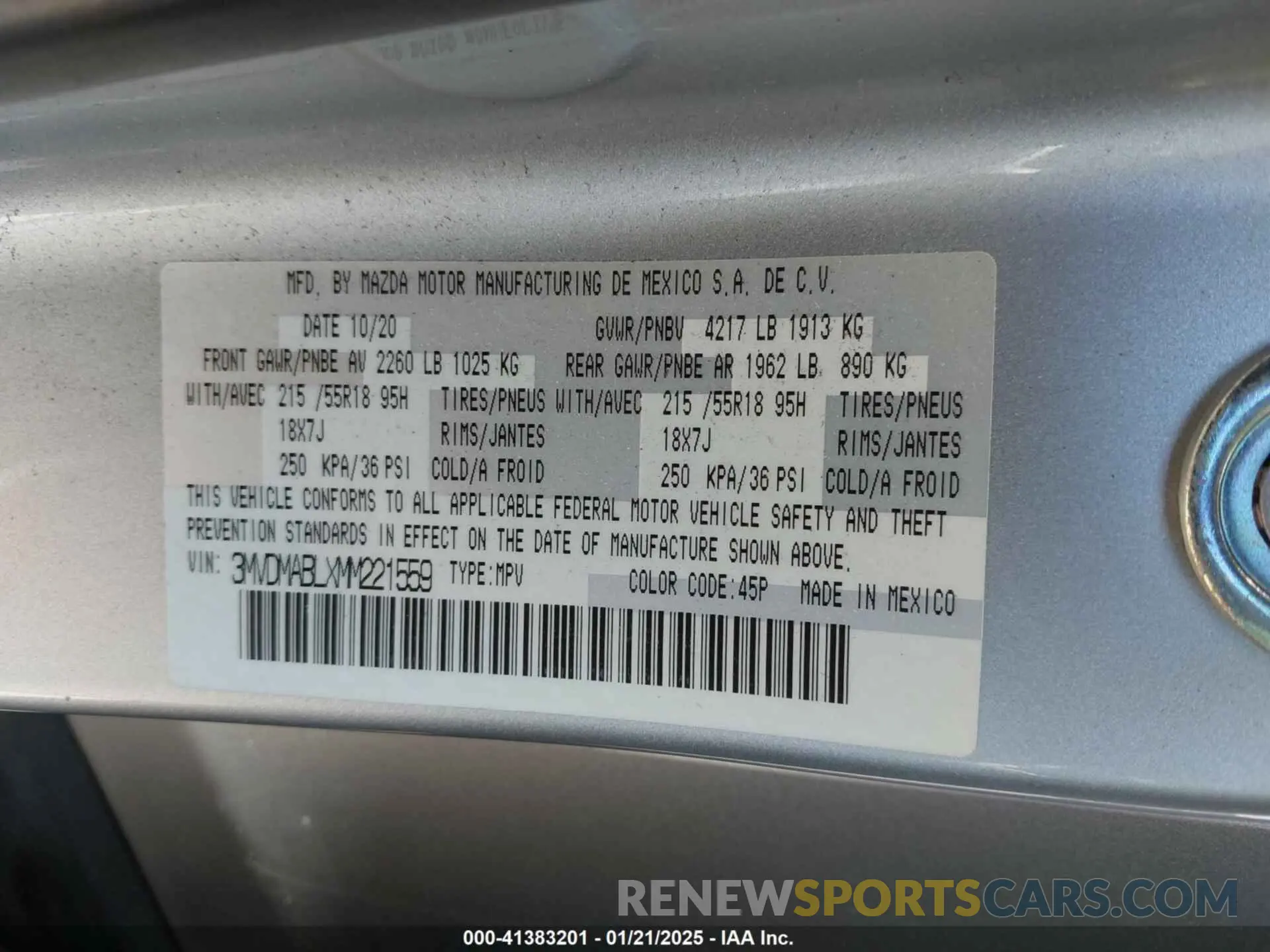 9 fotografías del automóvil dañado 3MVDMABLXMM221559 MAZDA CX-30 2021