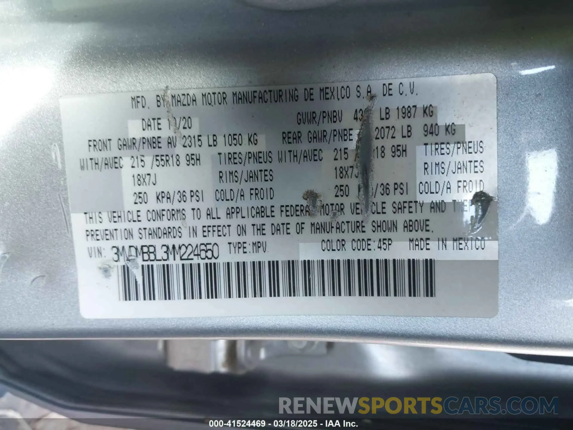 9 fotografías del automóvil dañado 3MVDMBBL3MM224650 MAZDA CX-30 2021