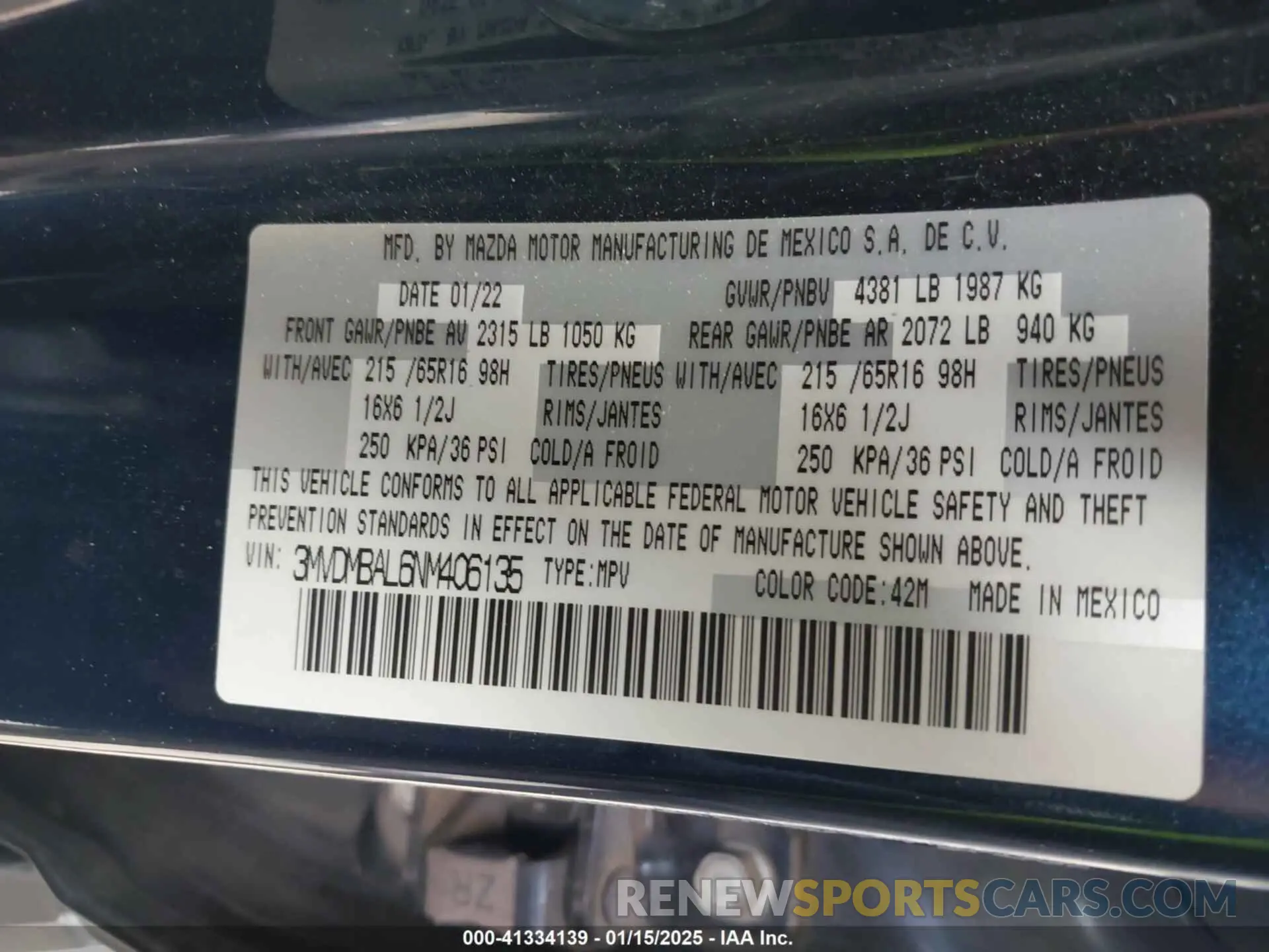9 fotografías del automóvil dañado 3MVDMBAL6NM406135 MAZDA CX-30 2022