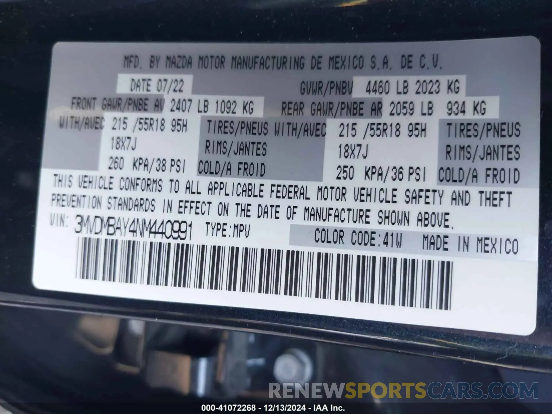 9 fotografías del automóvil dañado 3MVDMBAY4NM440991 MAZDA CX-30 2022