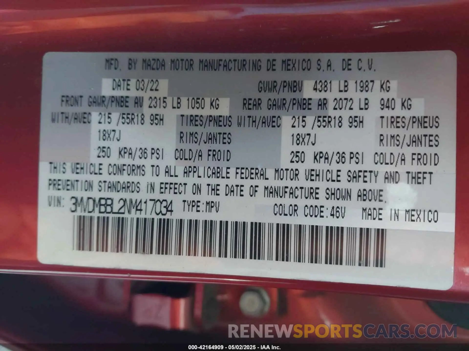 9 fotografías del automóvil dañado 3MVDMBBL2NM417034 MAZDA CX-30 2022
