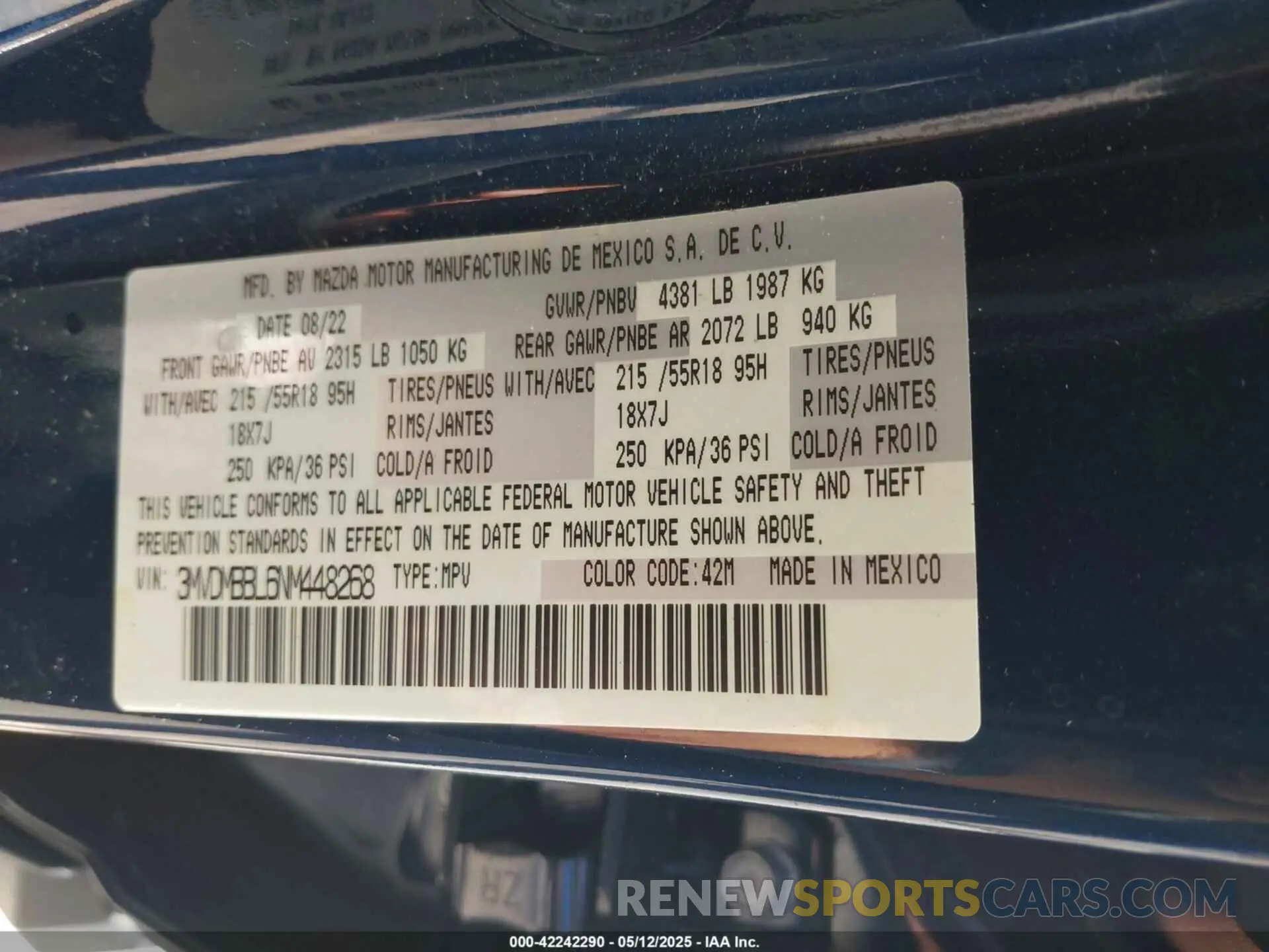 9 fotografías del automóvil dañado 3MVDMBBL6NM448268 MAZDA CX-30 2022