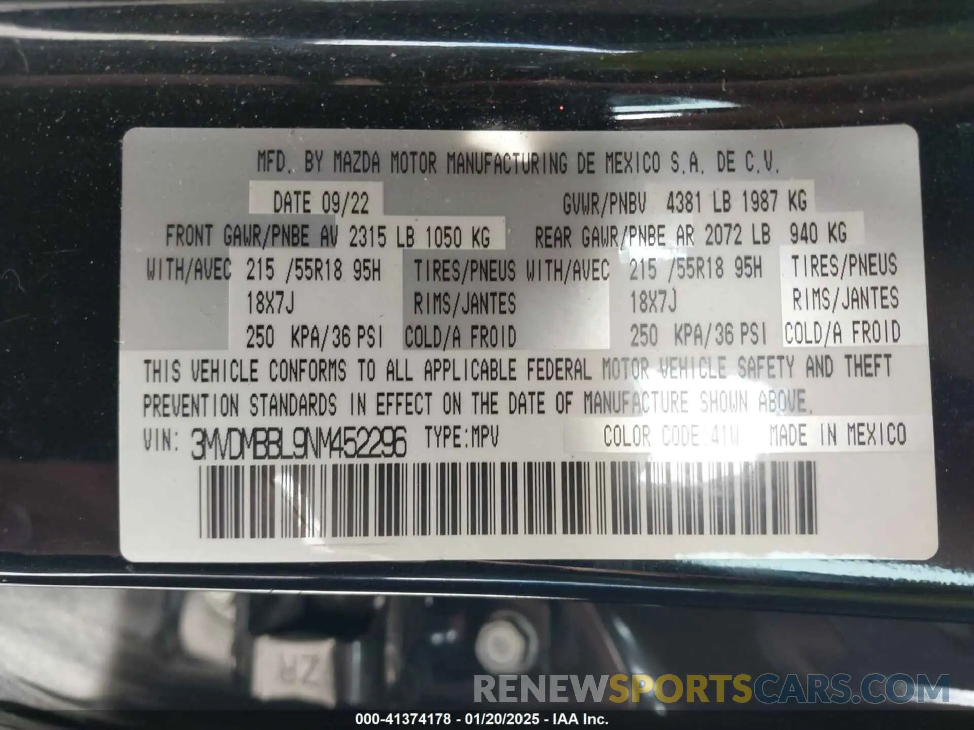 9 fotografías del automóvil dañado 3MVDMBBL9NM452296 MAZDA CX-30 2022