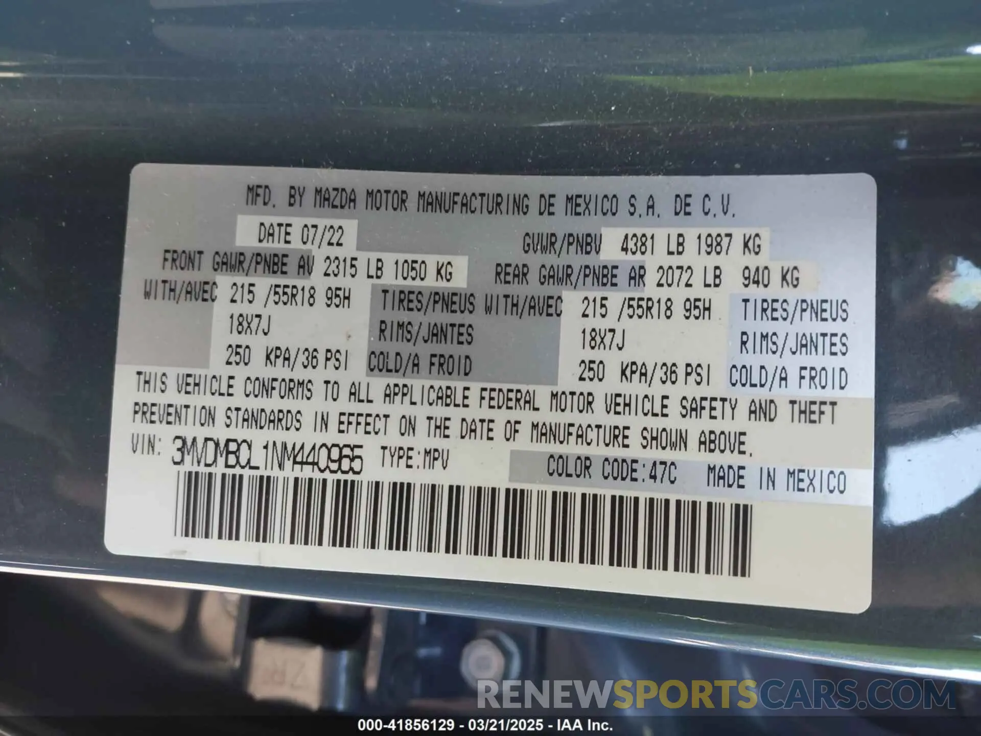 9 fotografías del automóvil dañado 3MVDMBCL1NM440965 MAZDA CX-30 2022