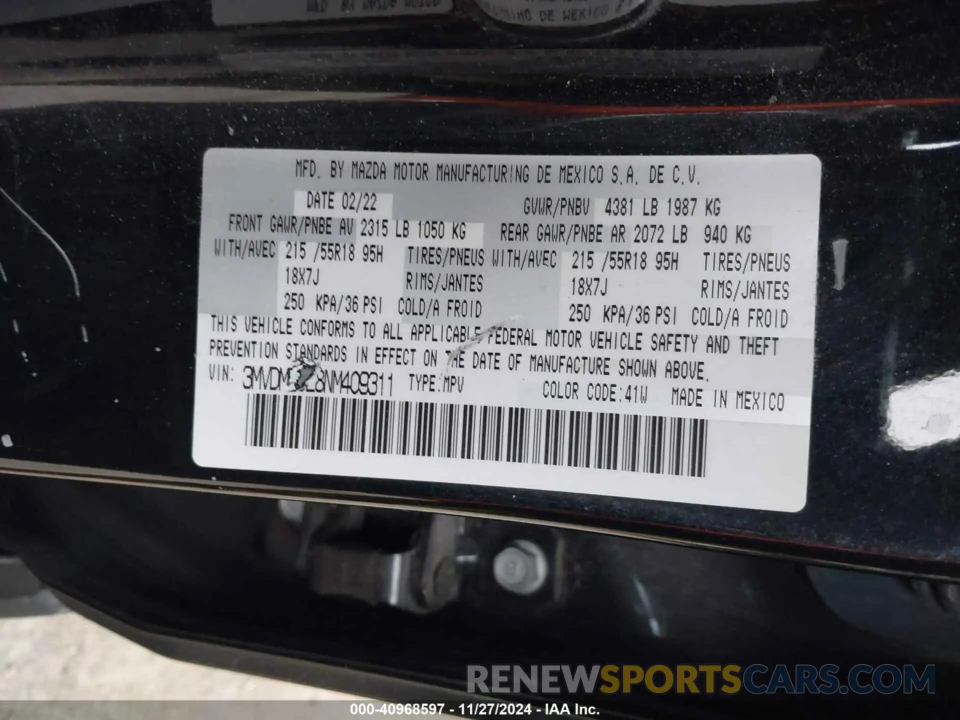 9 fotografías del automóvil dañado 3MVDMBCL8NM409311 MAZDA CX-30 2022