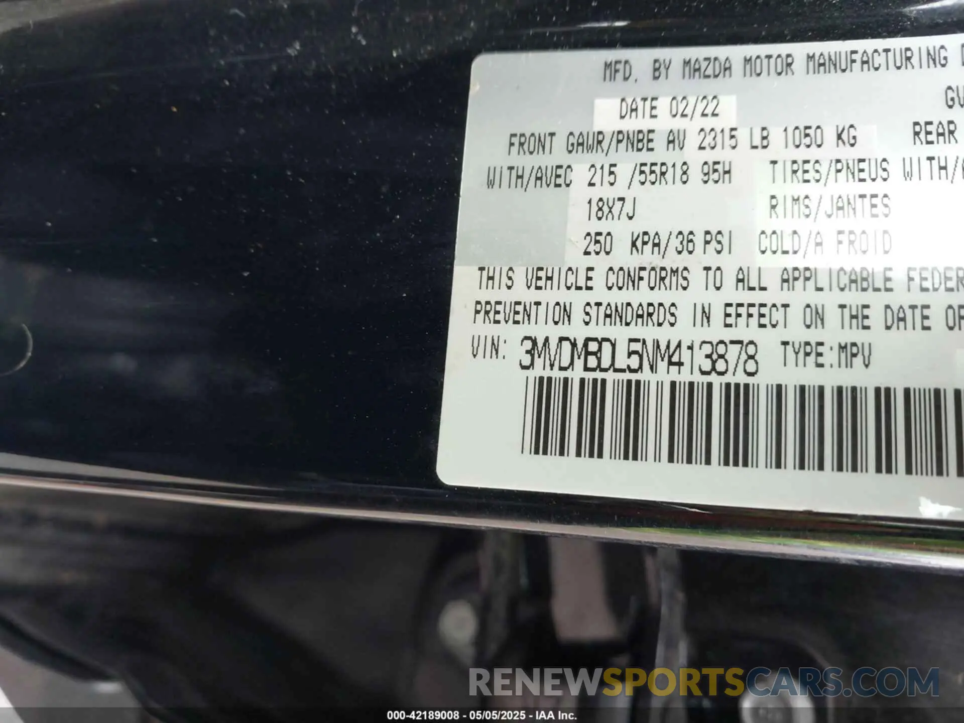 9 fotografías del automóvil dañado 3MVDMBDL5NM413878 MAZDA CX-30 2022