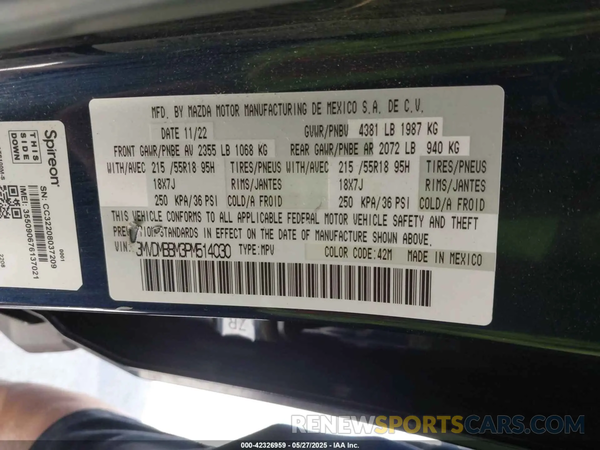 9 fotografías del automóvil dañado 3MVDMBBM3PM514030 MAZDA CX-30 2023