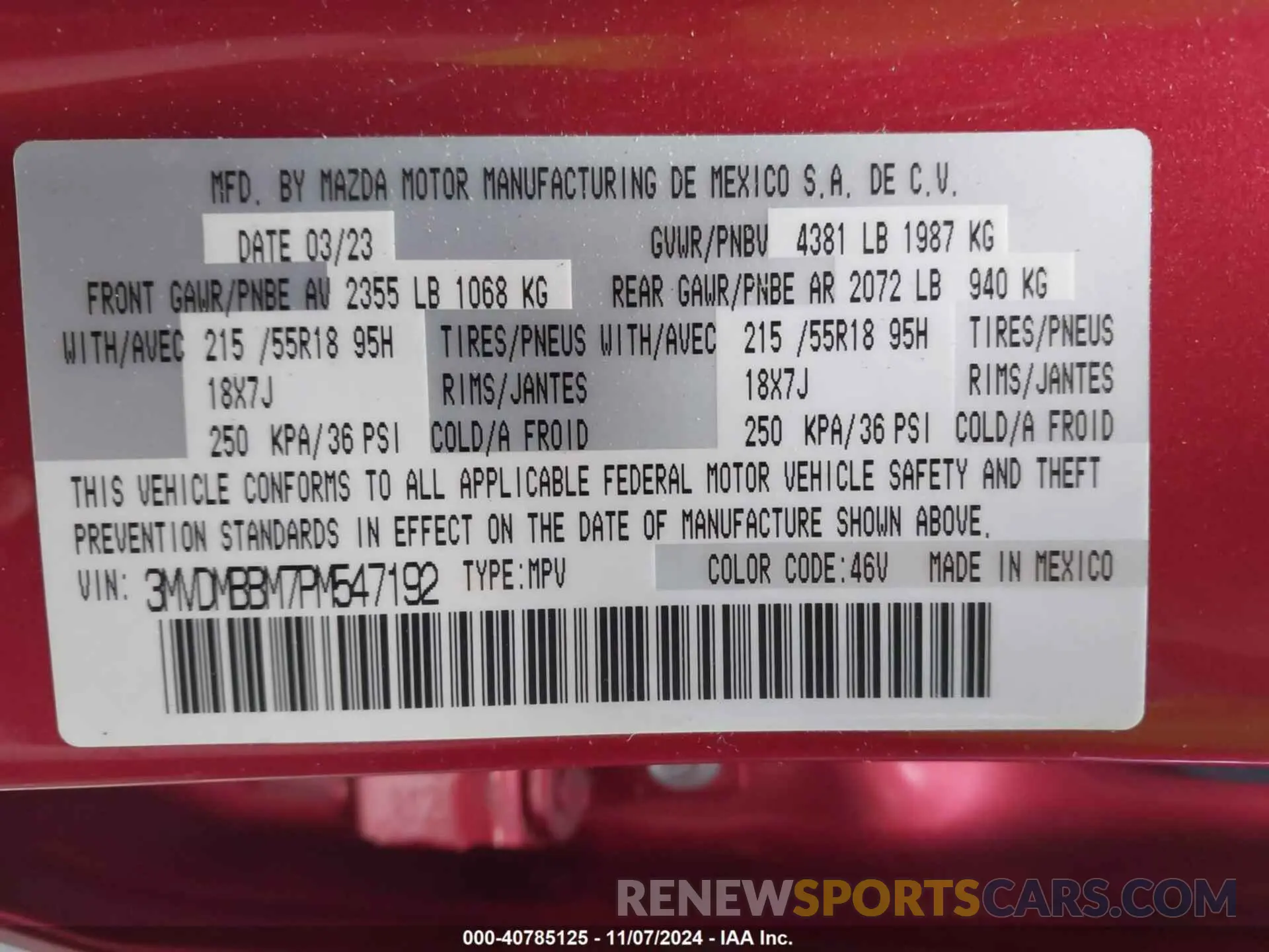 9 fotografías del automóvil dañado 3MVDMBBM7PM547192 MAZDA CX-30 2023