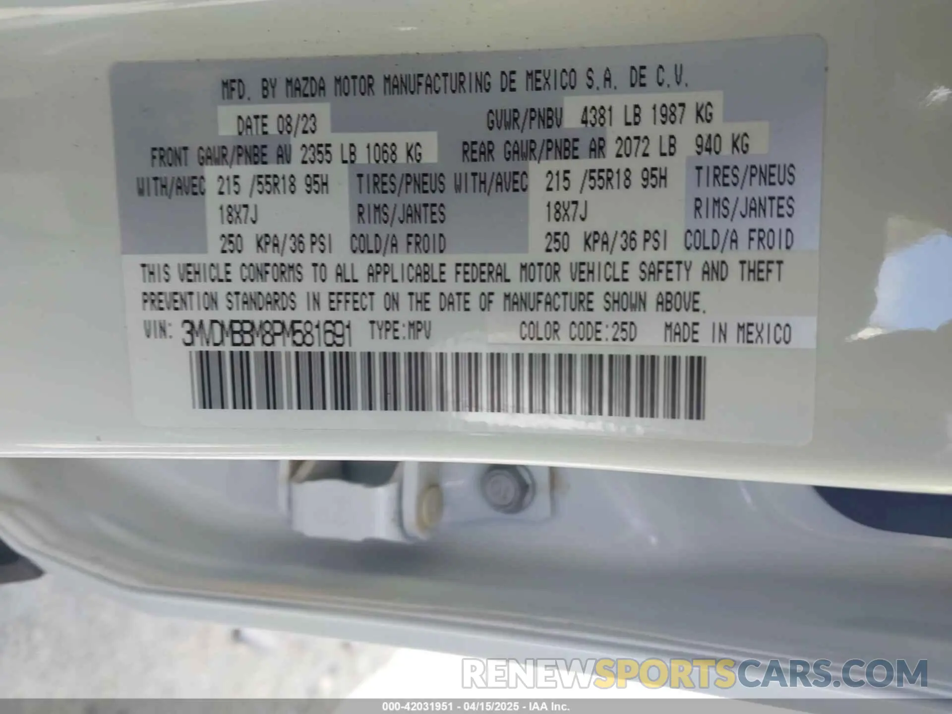 9 fotografías del automóvil dañado 3MVDMBBM8PM581691 MAZDA CX-30 2023