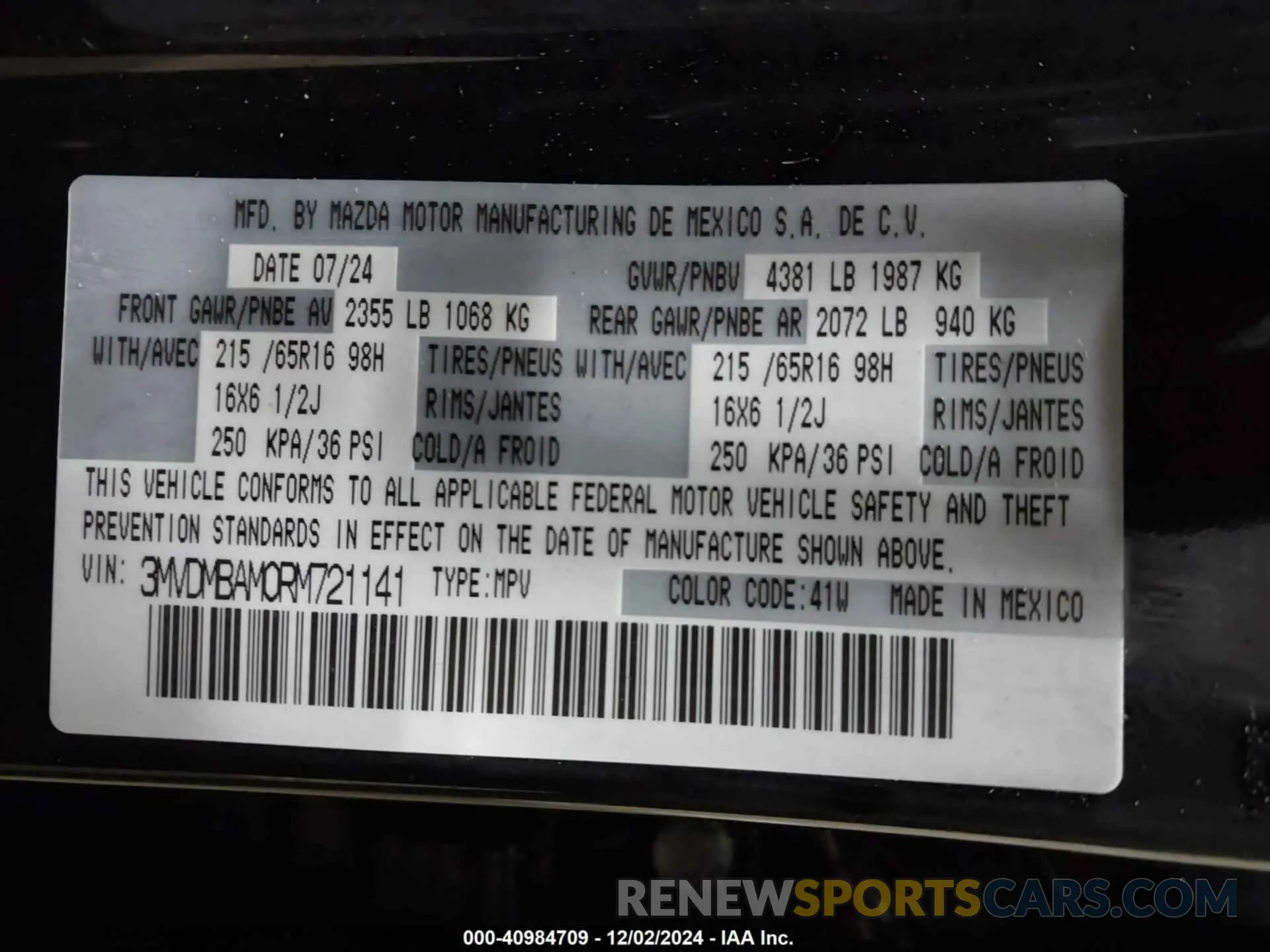 9 fotografías del automóvil dañado 3MVDMBAM0RM721141 MAZDA CX-30 2024