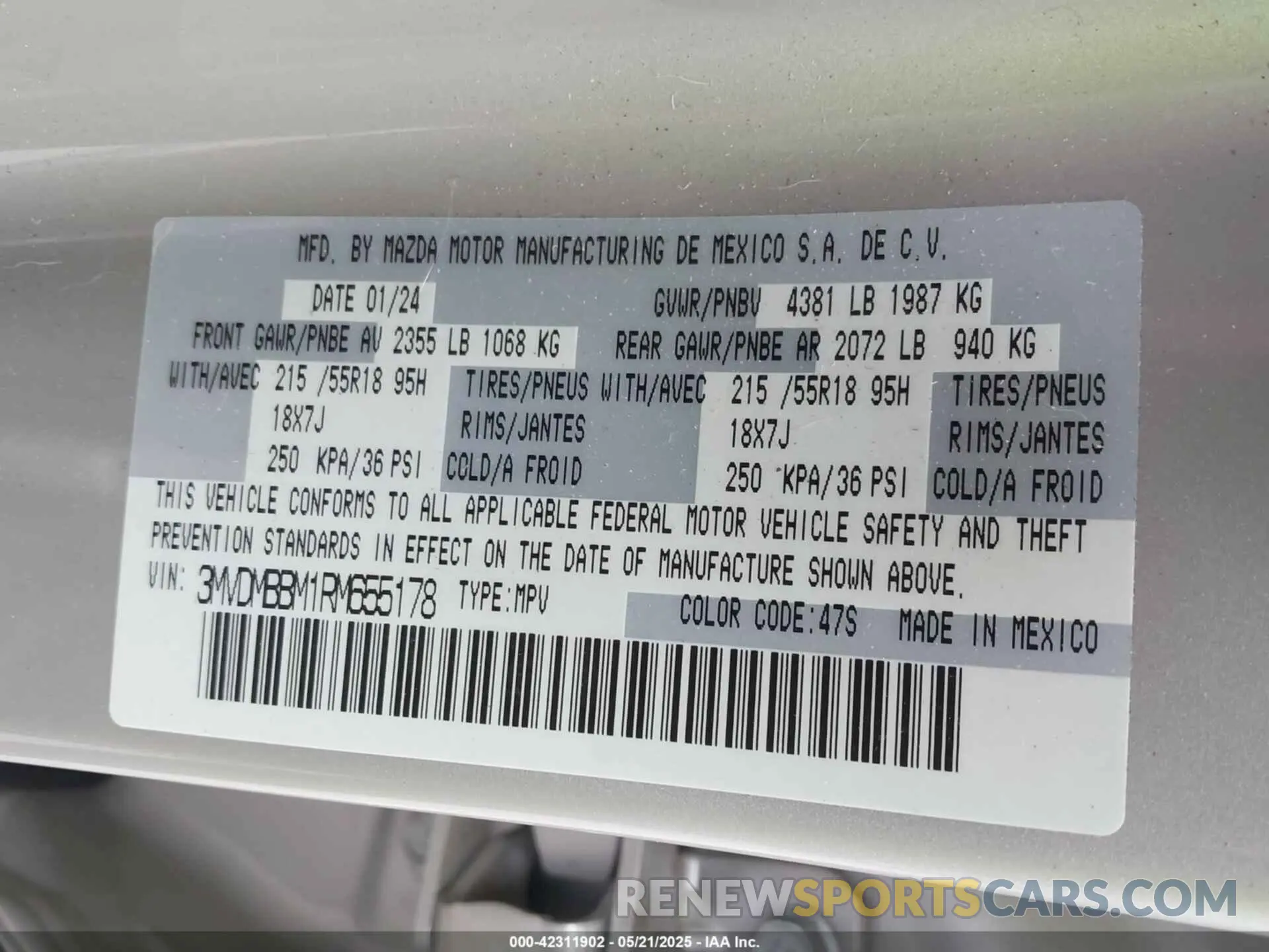 9 fotografías del automóvil dañado 3MVDMBBM1RM655178 MAZDA CX-30 2024