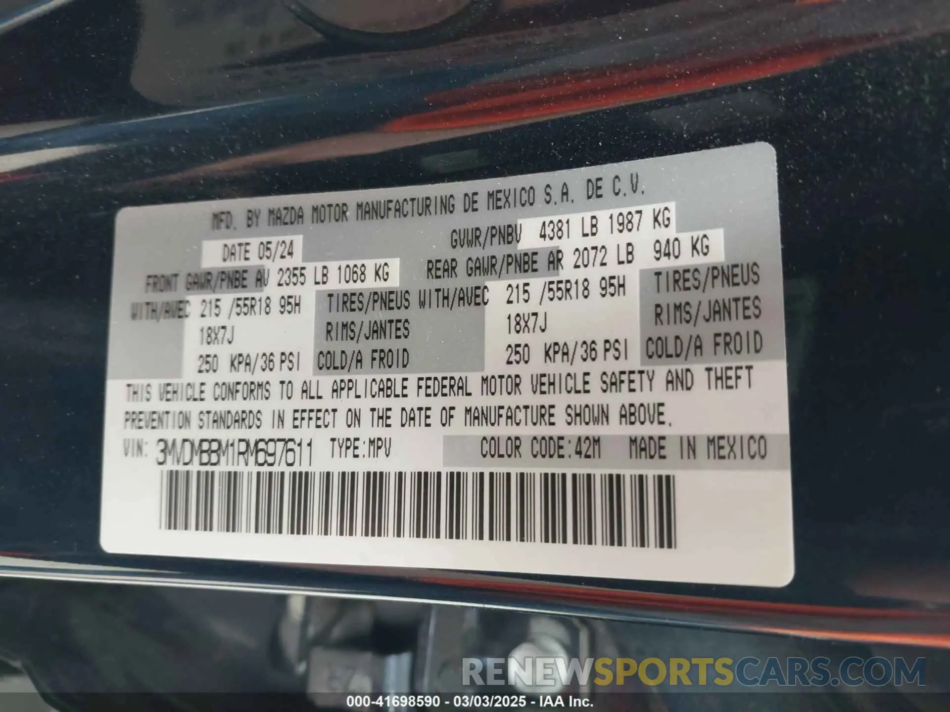 9 fotografías del automóvil dañado 3MVDMBBM1RM697611 MAZDA CX-30 2024
