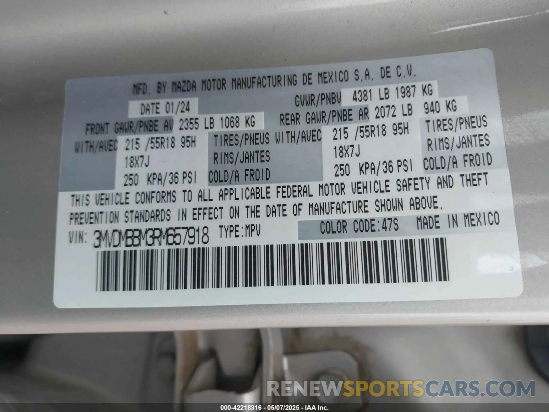 9 fotografías del automóvil dañado 3MVDMBBM3RM657918 MAZDA CX-30 2024