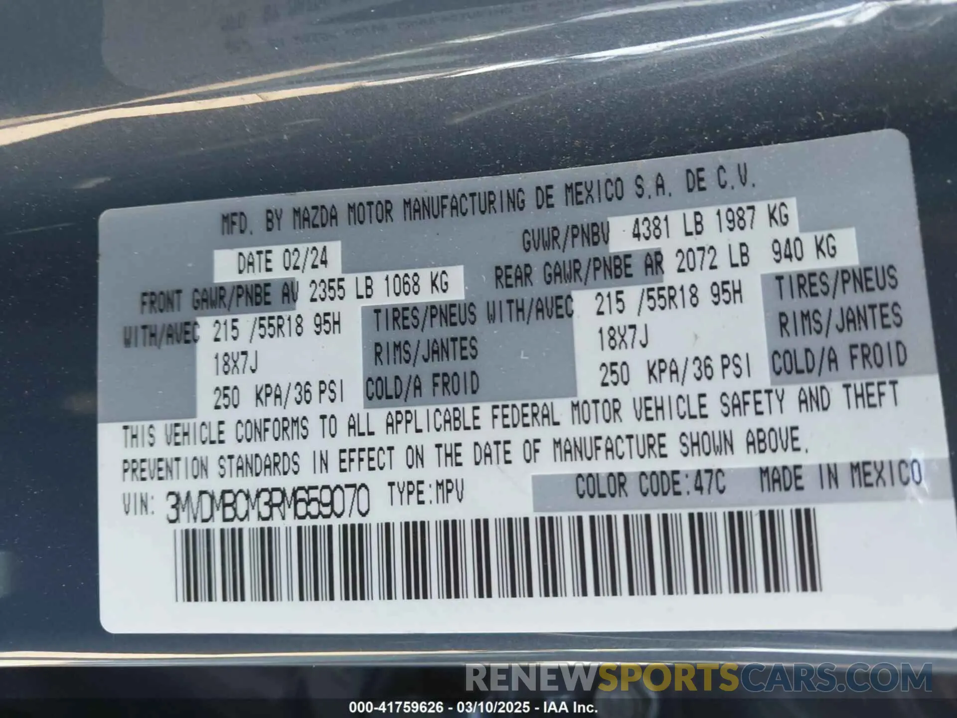 9 fotografías del automóvil dañado 3MVDMBCM3RM659070 MAZDA CX-30 2024