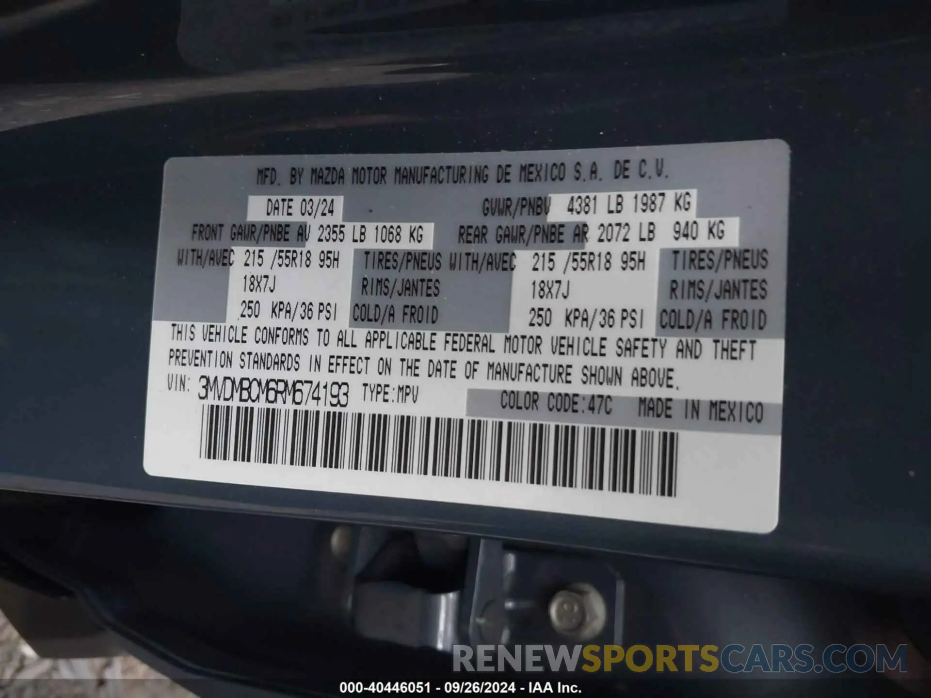 9 fotografías del automóvil dañado 3MVDMBCM6RM674193 MAZDA CX-30 2024