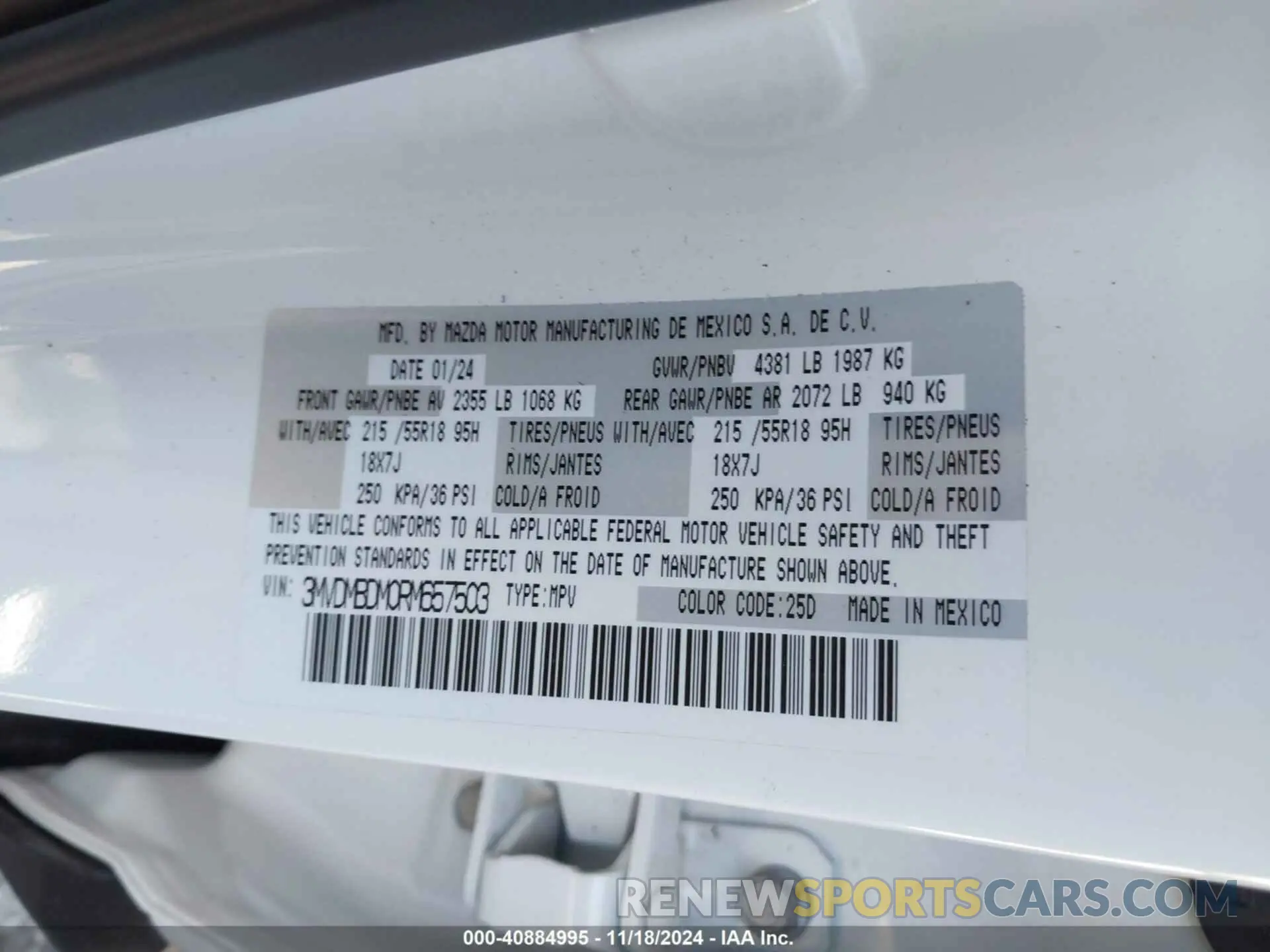 9 fotografías del automóvil dañado 3MVDMBDM0RM657503 MAZDA CX-30 2024