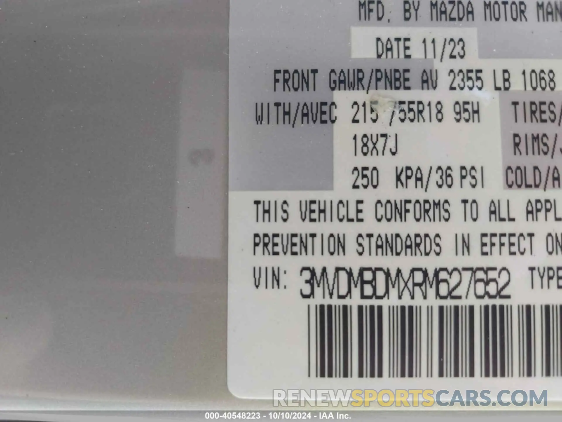 9 fotografías del automóvil dañado 3MVDMBDMXRM627652 MAZDA CX-30 2024