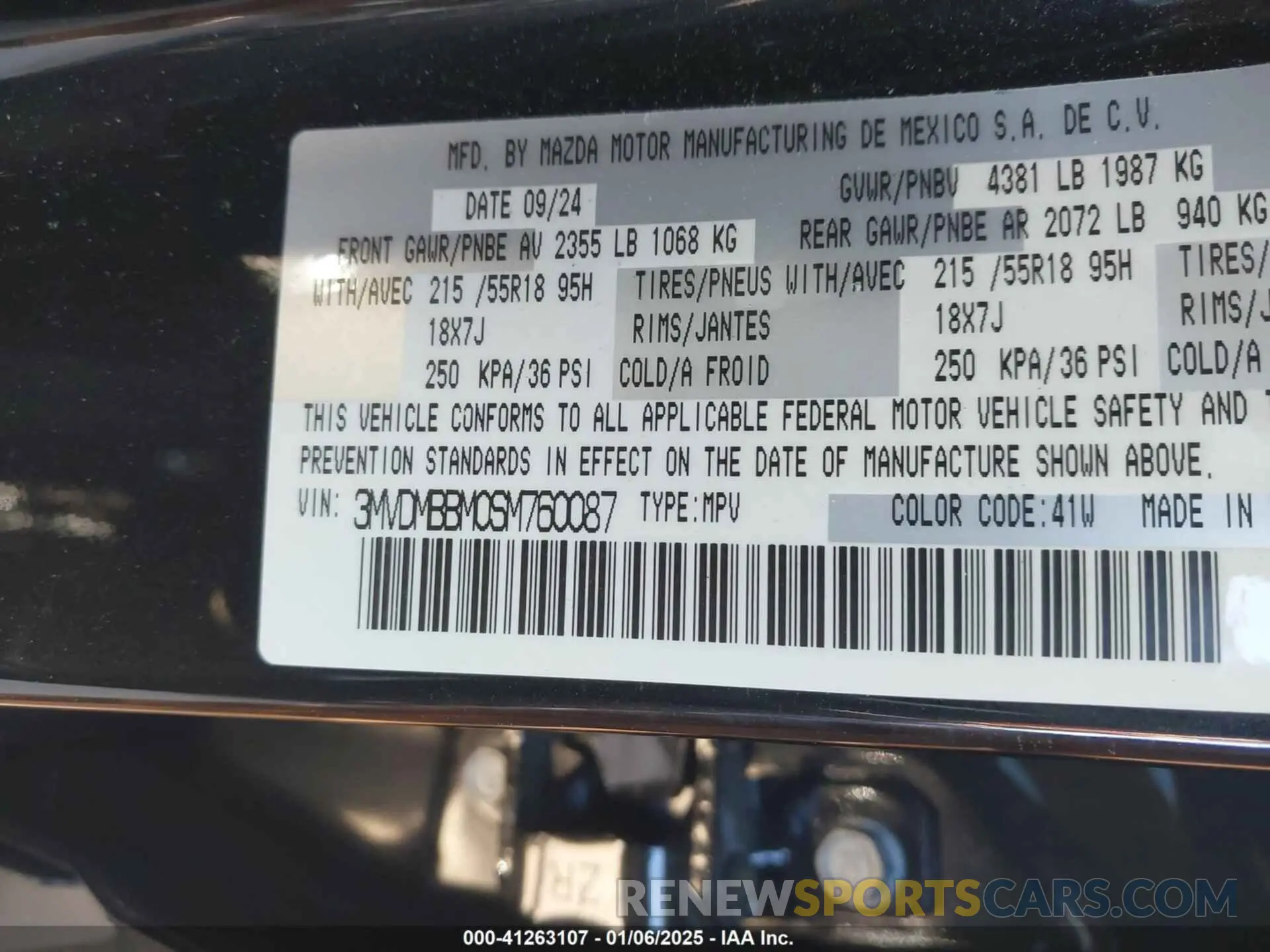 9 fotografías del automóvil dañado 3MVDMBBM0SM760087 MAZDA CX-30 2025