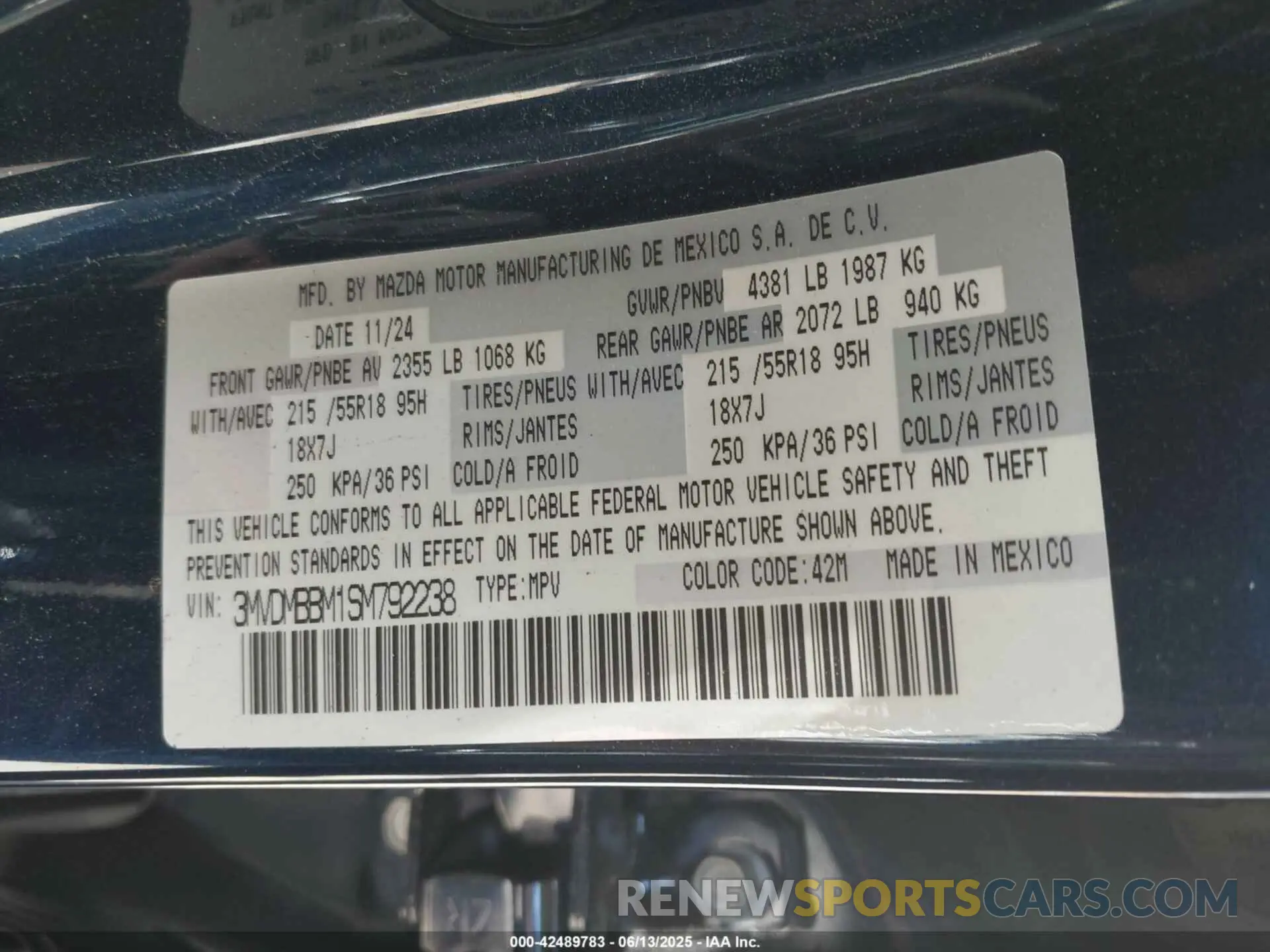 9 fotografías del automóvil dañado 3MVDMBBM1SM792238 MAZDA CX-30 2025