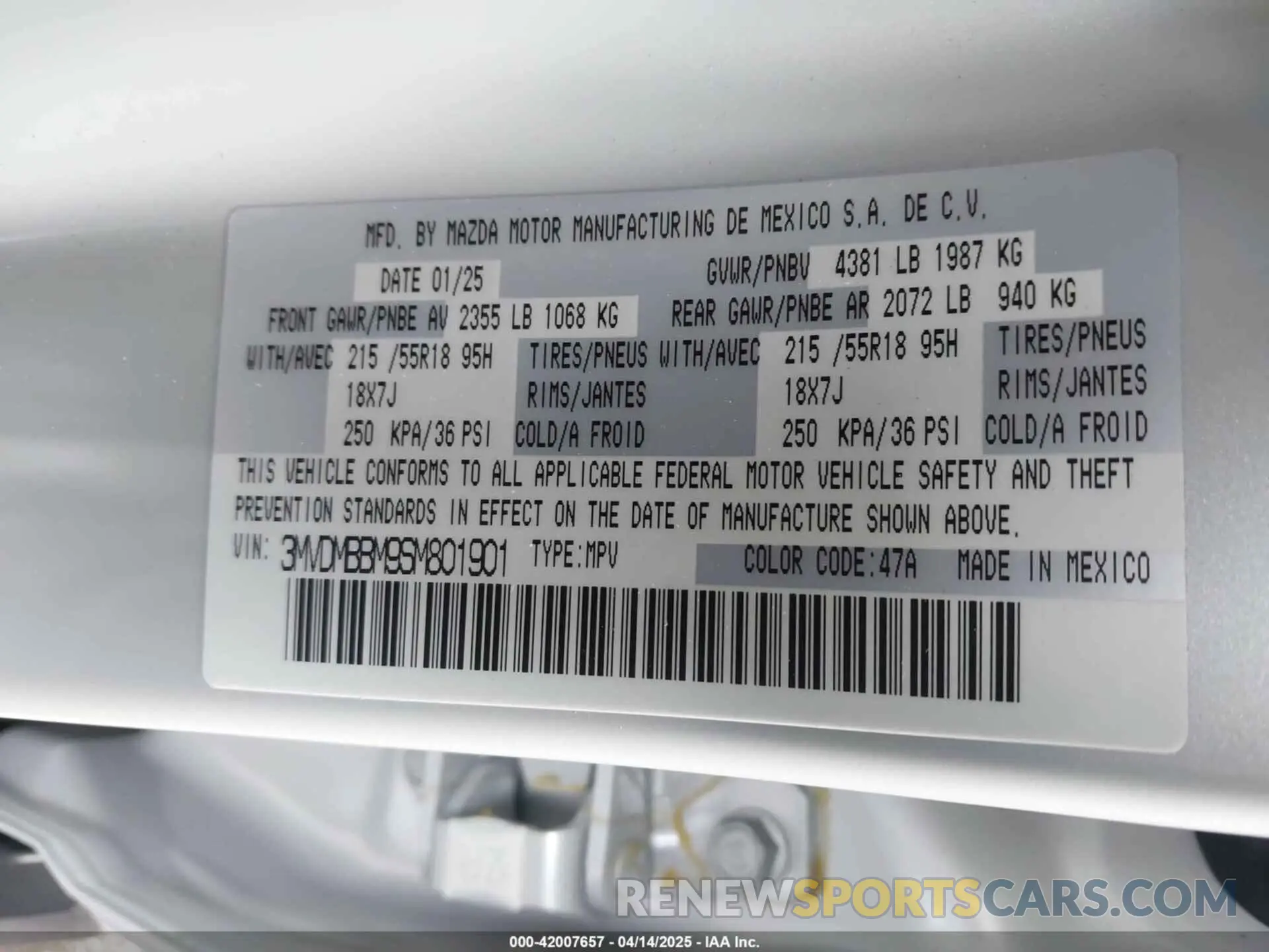 9 fotografías del automóvil dañado 3MVDMBBM9SM801901 MAZDA CX-30 2025