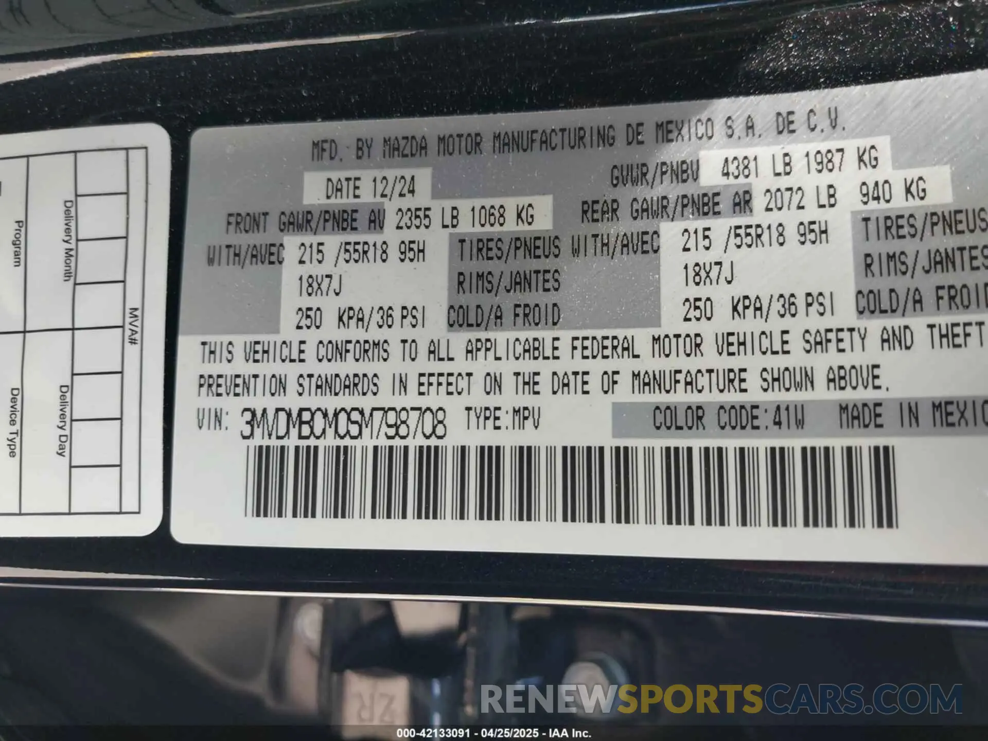 9 fotografías del automóvil dañado 3MVDMBCM0SM798708 MAZDA CX-30 2025