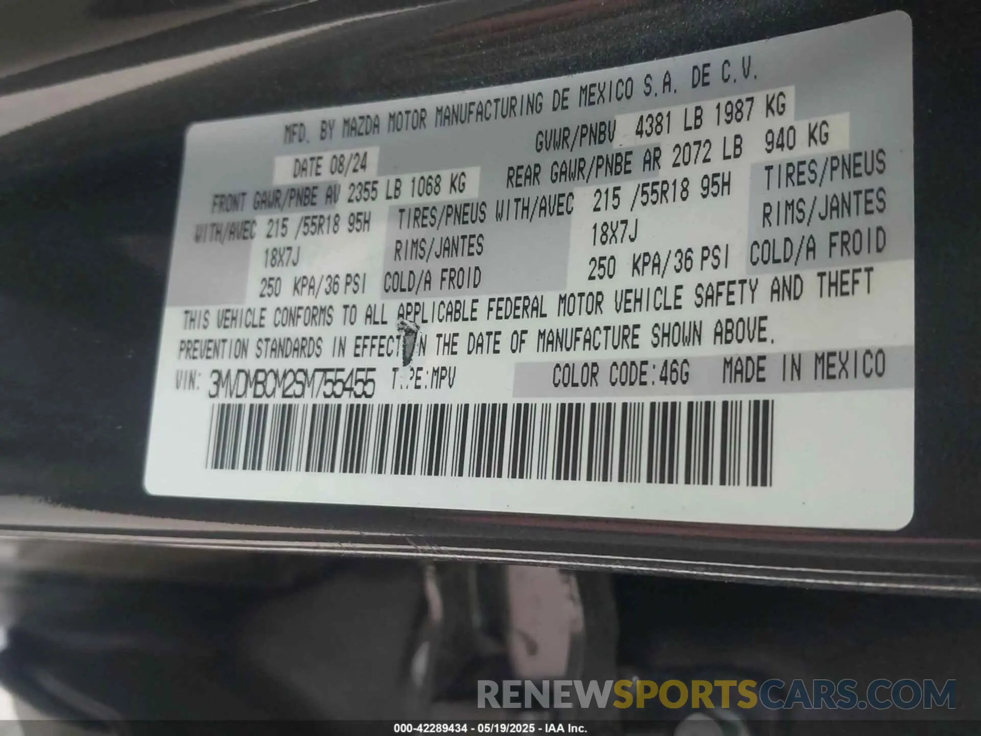 9 fotografías del automóvil dañado 3MVDMBCM2SM755455 MAZDA CX-30 2025