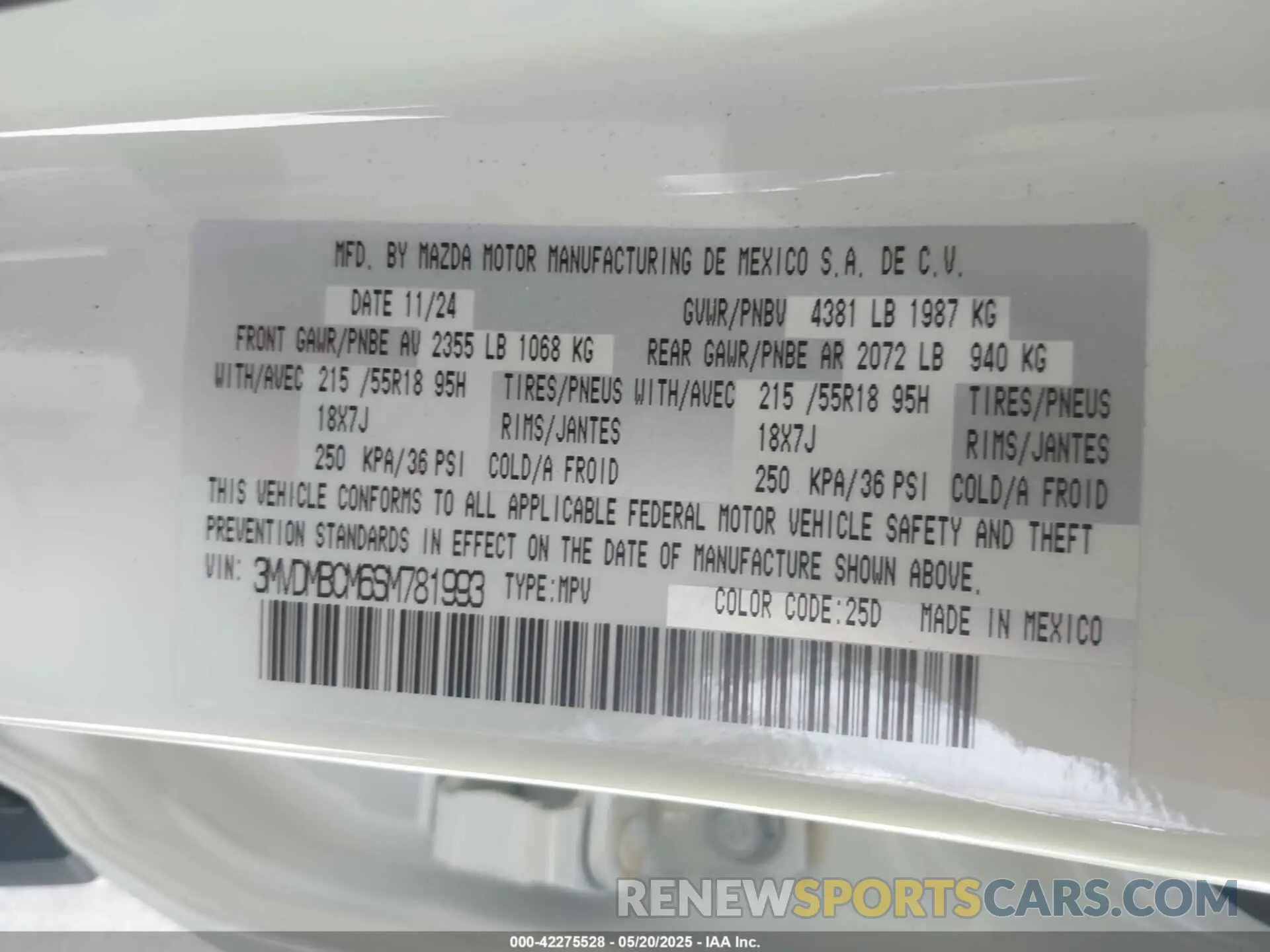 9 fotografías del automóvil dañado 3MVDMBCM6SM781993 MAZDA CX-30 2025