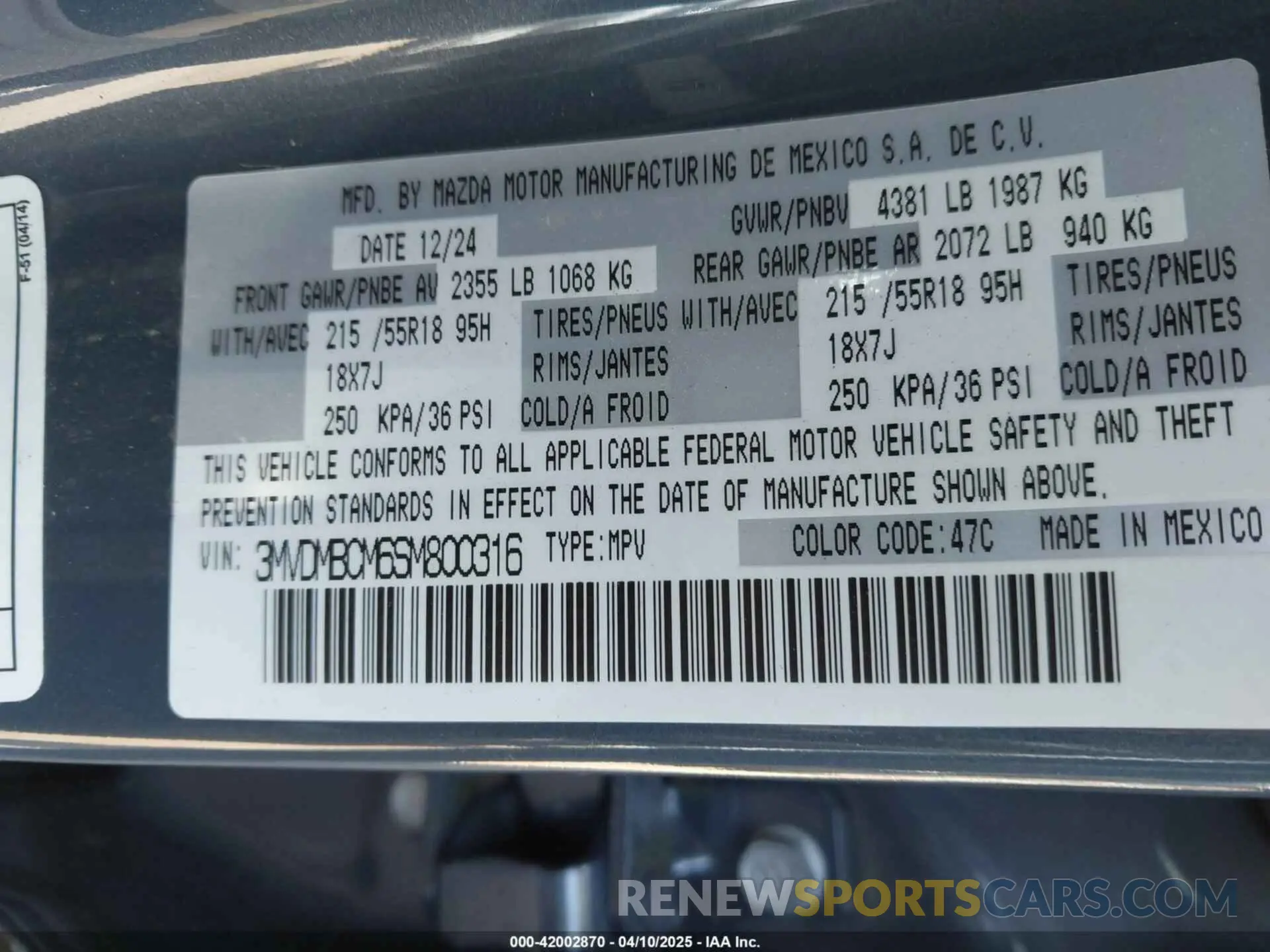 9 fotografías del automóvil dañado 3MVDMBCM6SM800316 MAZDA CX-30 2025