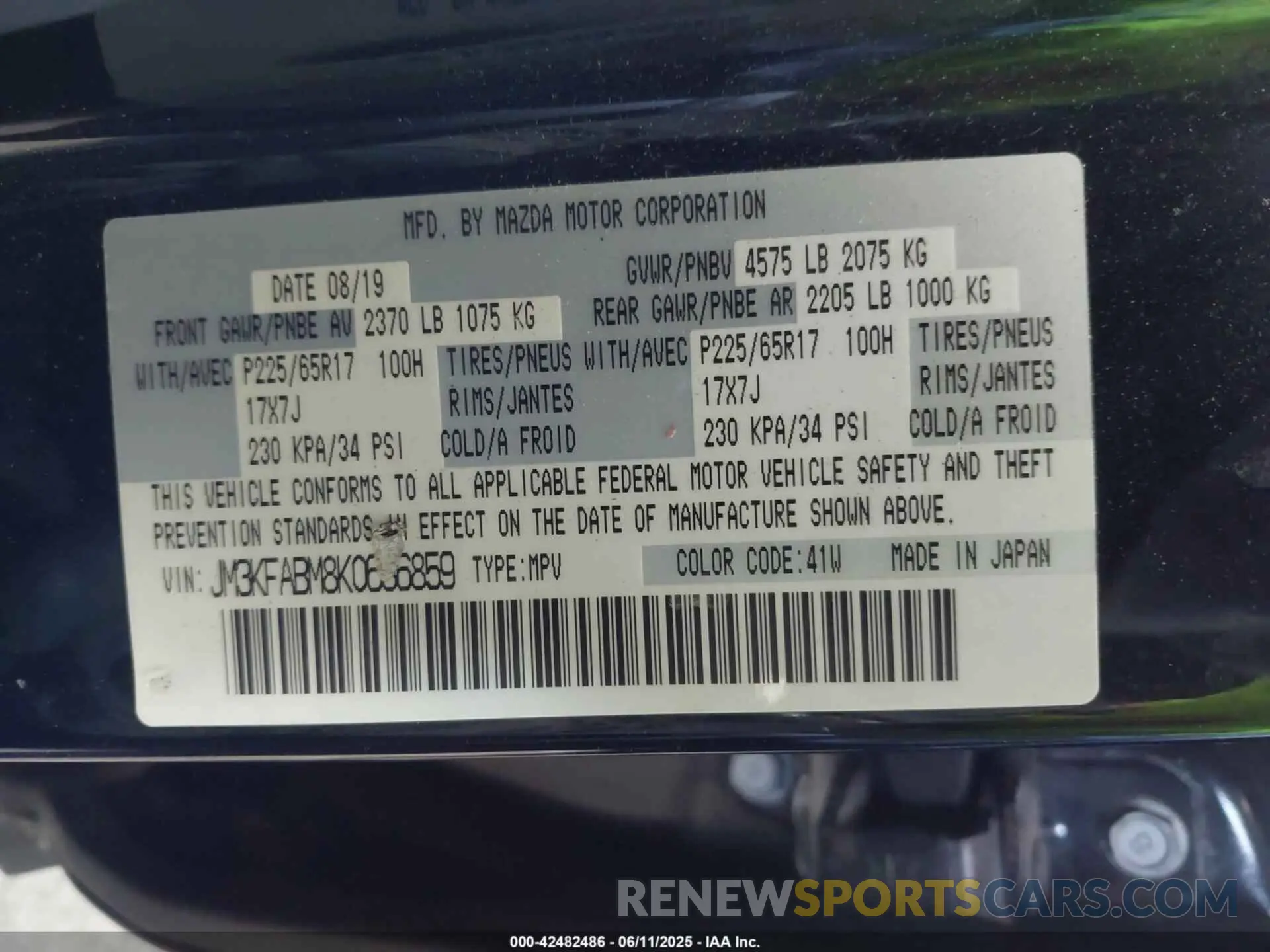 9 fotografías del automóvil dañado JM3KFABM8K0686859 MAZDA CX-5 2019
