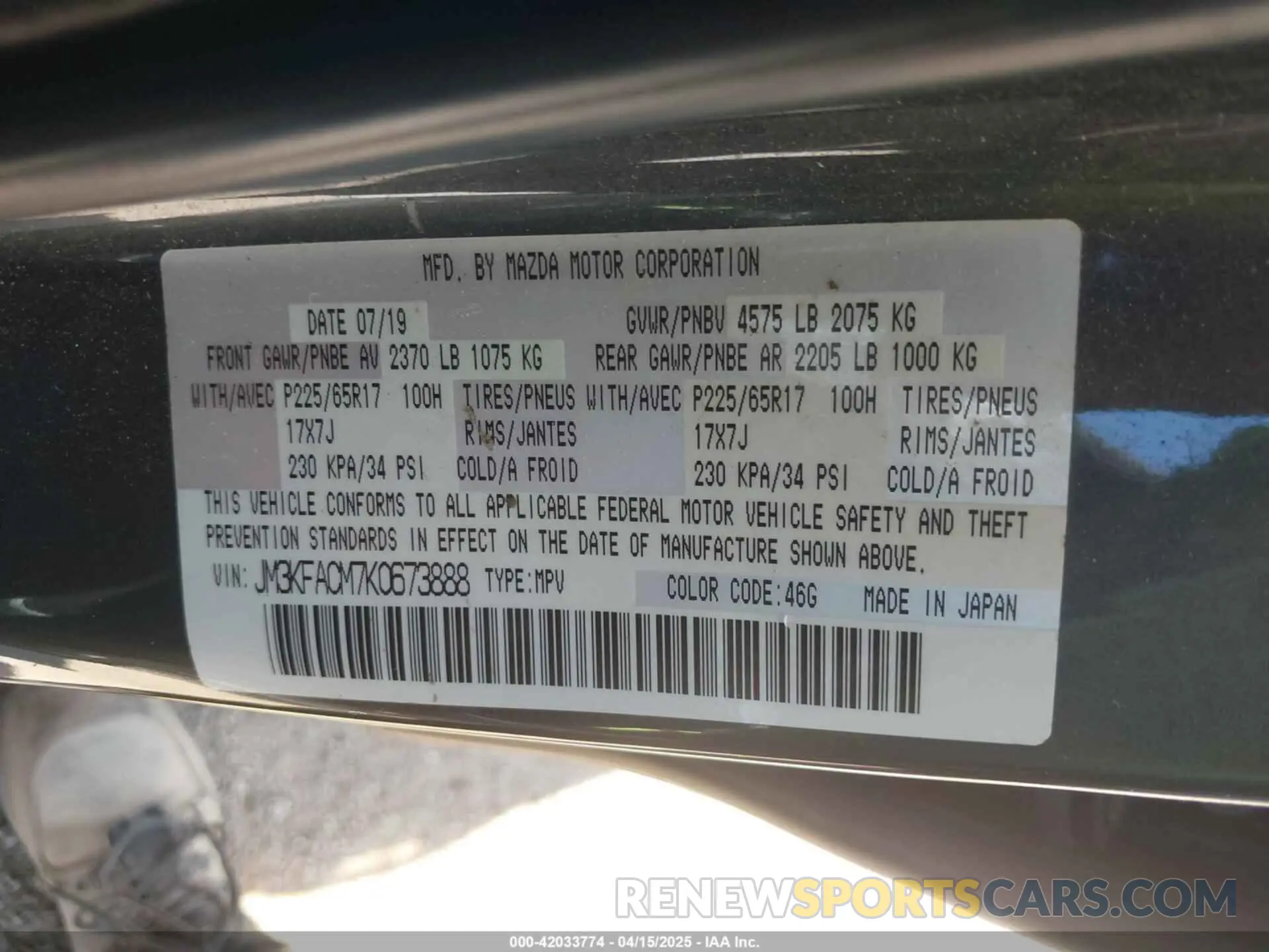 9 fotografías del automóvil dañado JM3KFACM7K0673888 MAZDA CX-5 2019