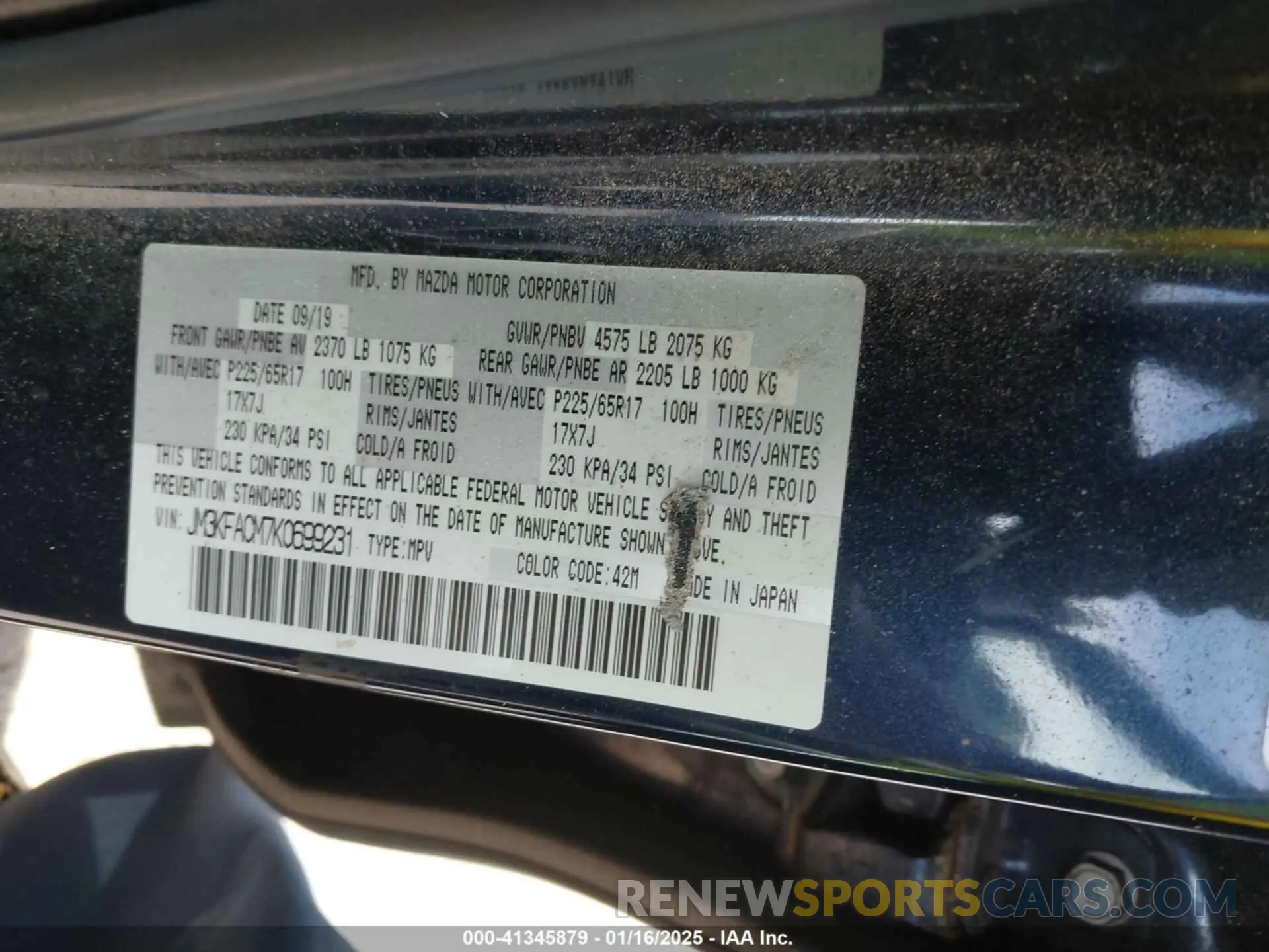 9 fotografías del automóvil dañado JM3KFACM7K0699231 MAZDA CX-5 2019