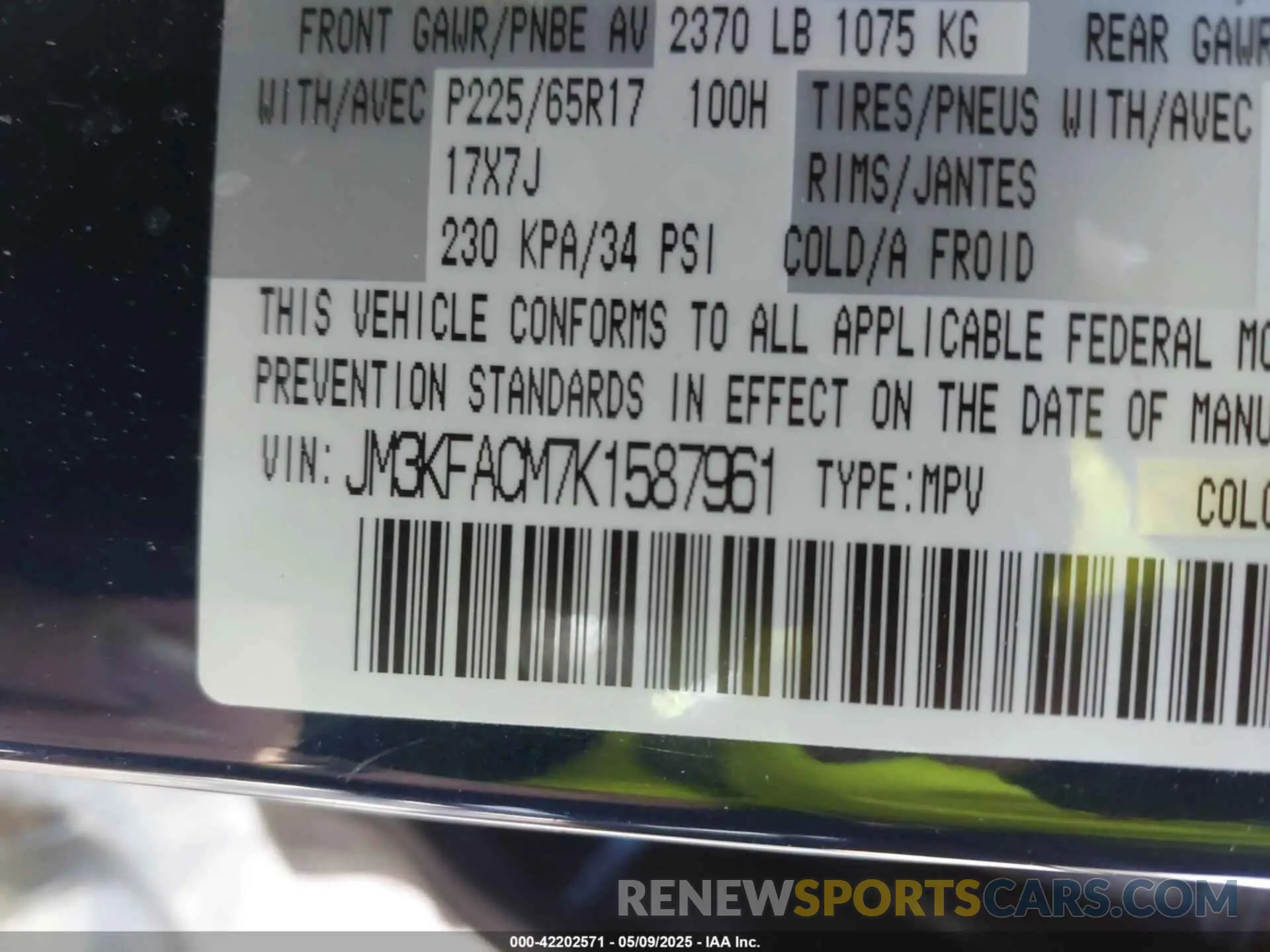 9 fotografías del automóvil dañado JM3KFACM7K1587961 MAZDA CX-5 2019