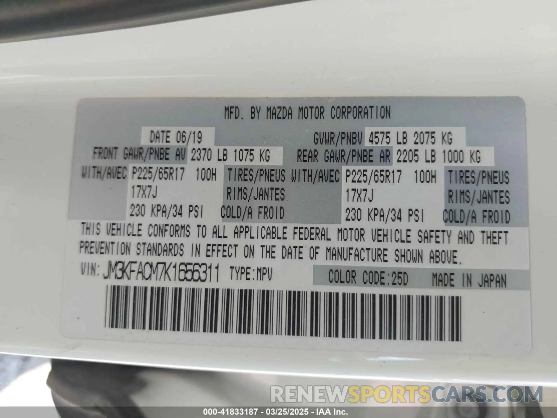 9 fotografías del automóvil dañado JM3KFACM7K1656311 MAZDA CX-5 2019