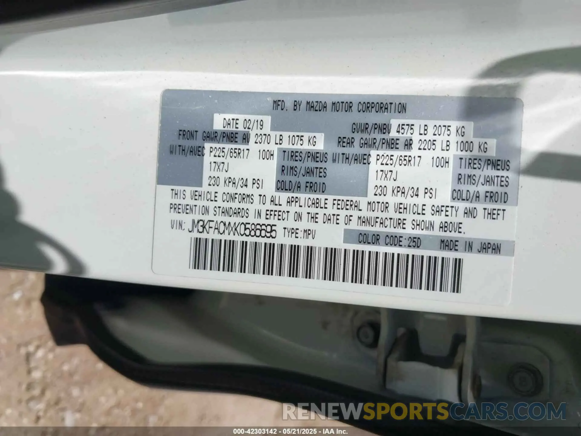 9 fotografías del automóvil dañado JM3KFACMXK0586695 MAZDA CX-5 2019
