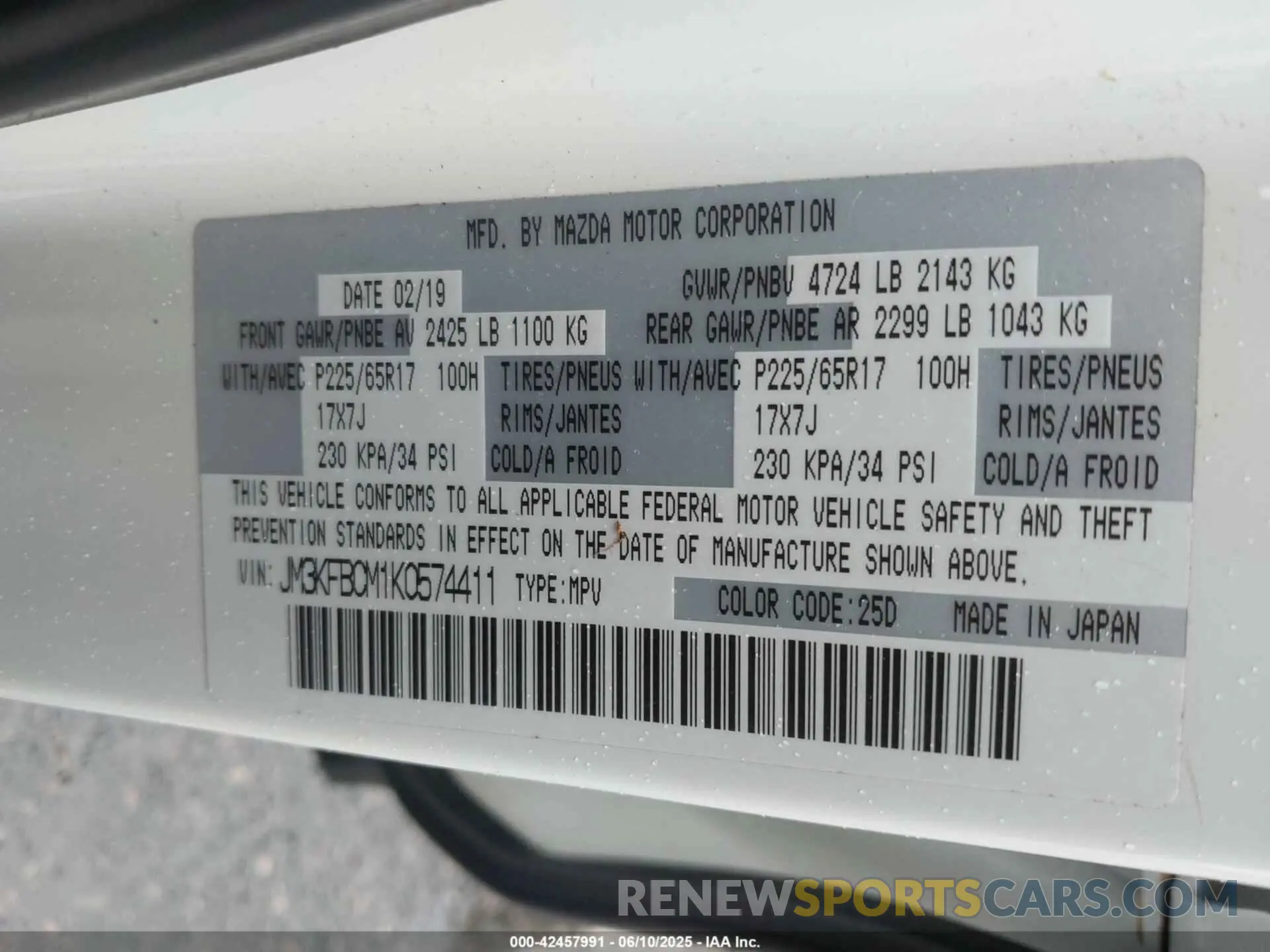 9 fotografías del automóvil dañado JM3KFBCM1K0574411 MAZDA CX-5 2019