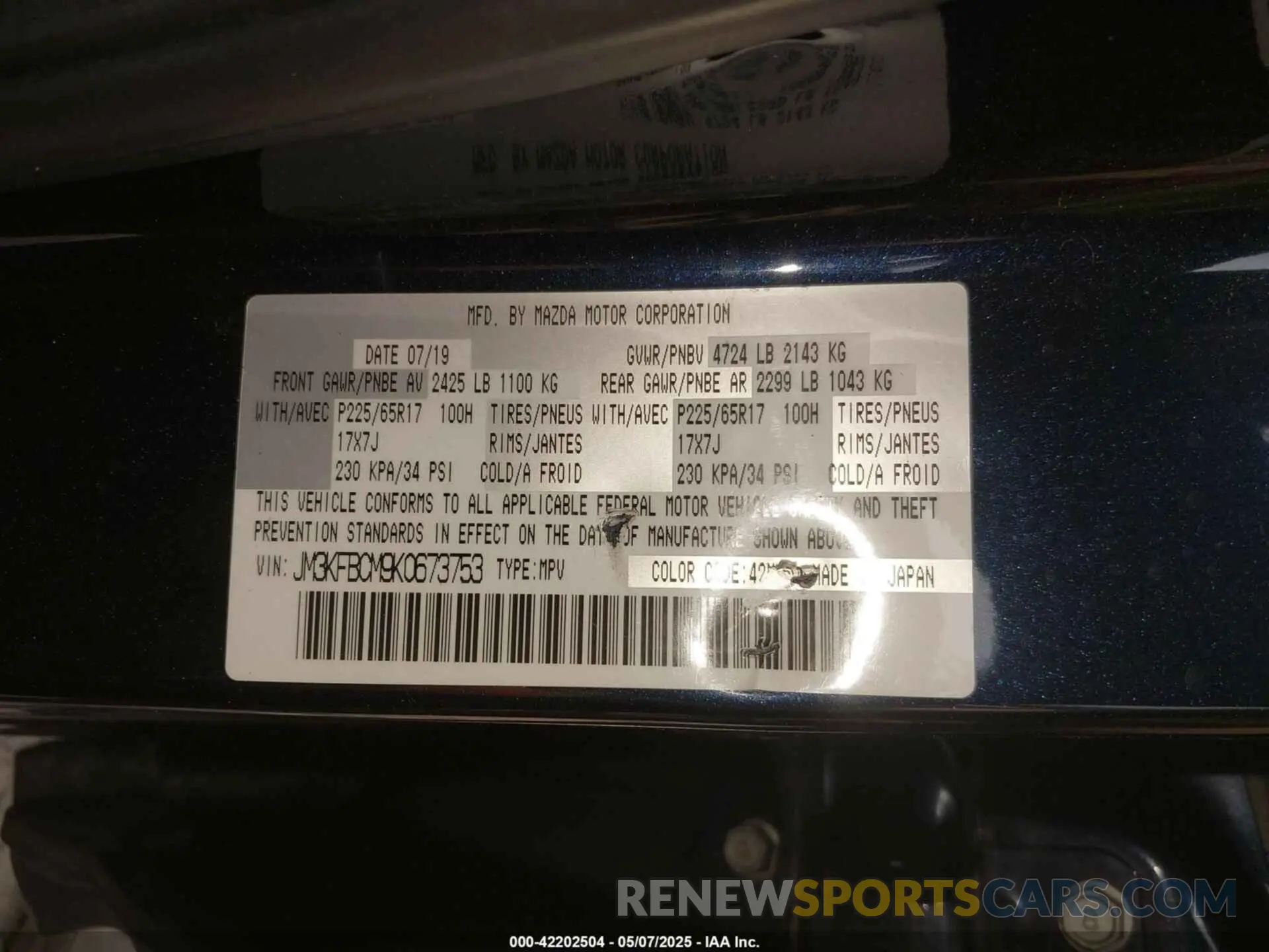 9 fotografías del automóvil dañado JM3KFBCM9K0673753 MAZDA CX-5 2019