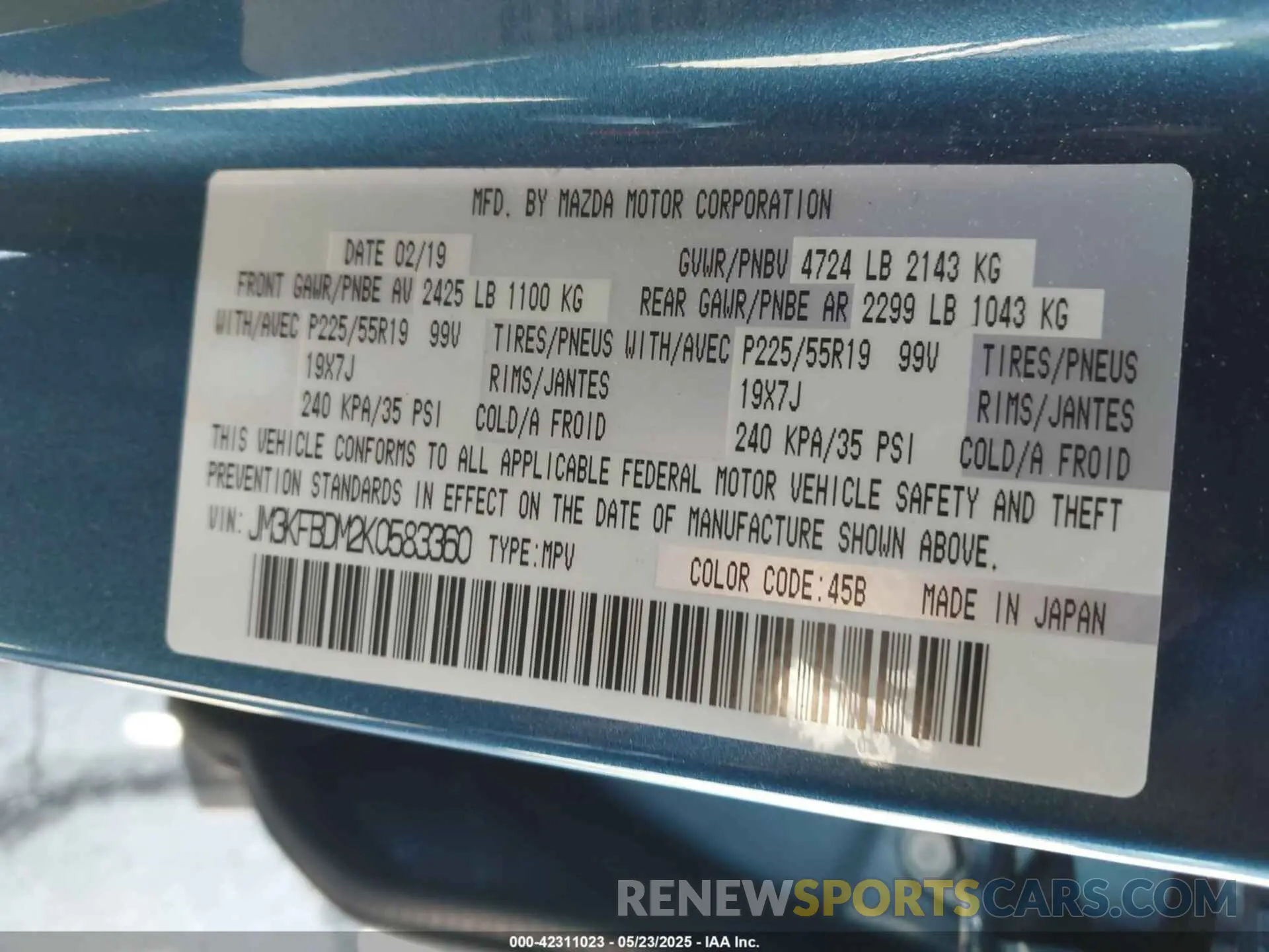 9 fotografías del automóvil dañado JM3KFBDM2K0583360 MAZDA CX-5 2019